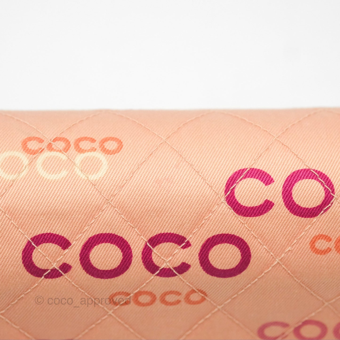 Chanel Coco Logo Medium Classic Flap Quilted Coral Pink Canvas Gold Hardware