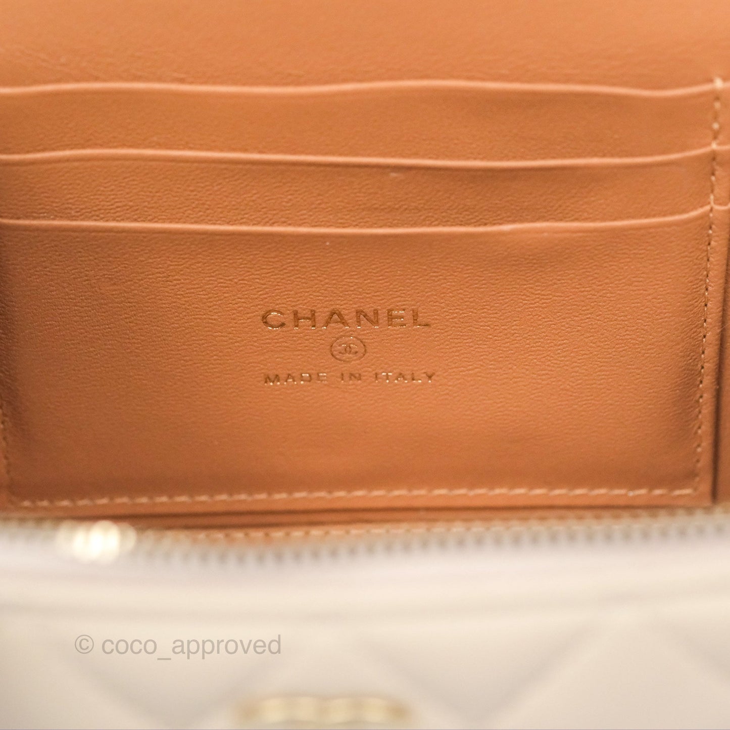 Chanel Vanity Rectangular Top Handle Ecru/Beige Lambskin Gold Hardware 23P
