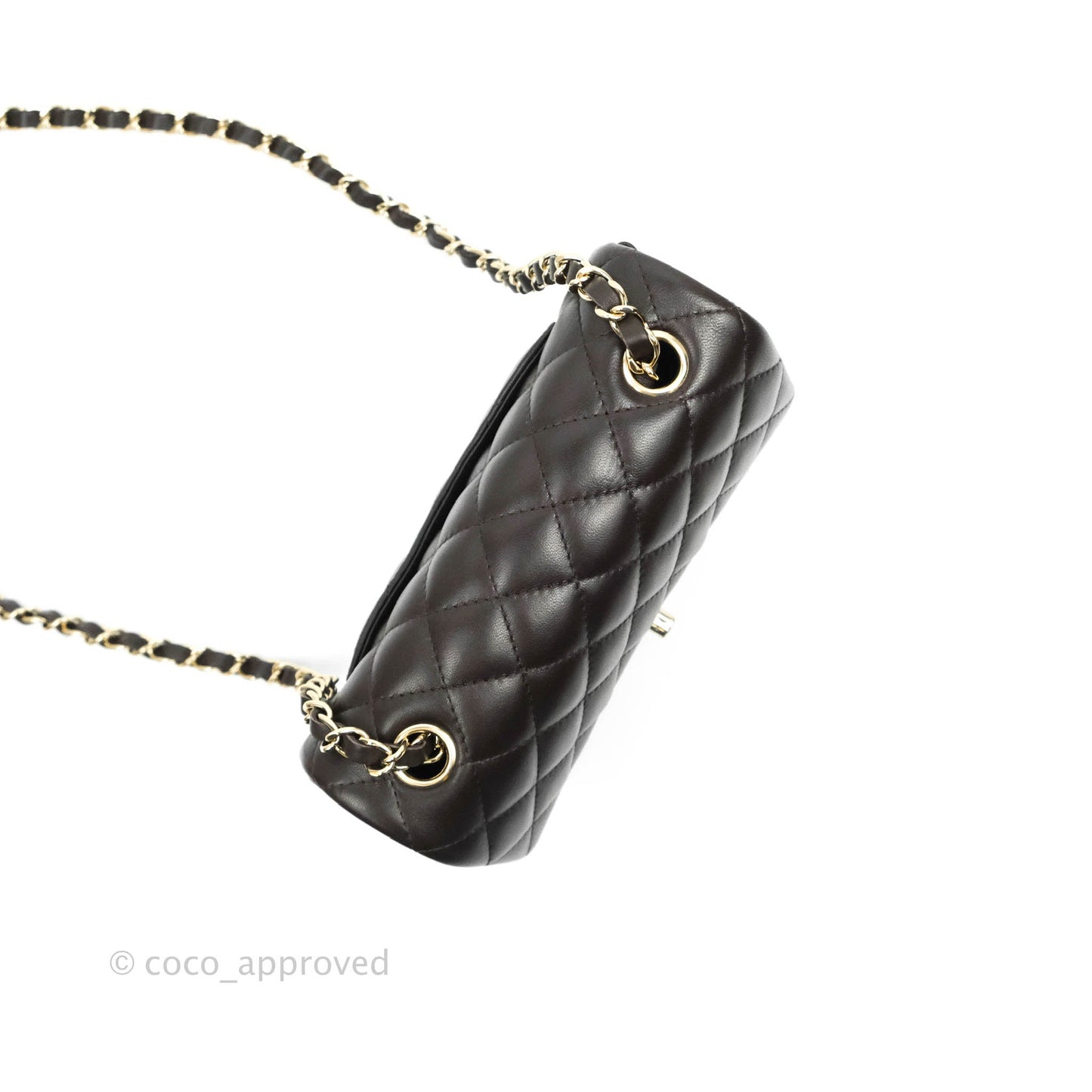 Chanel Quilted Mini Rectangular Lambskin Chocolate Brown Gold Hardware