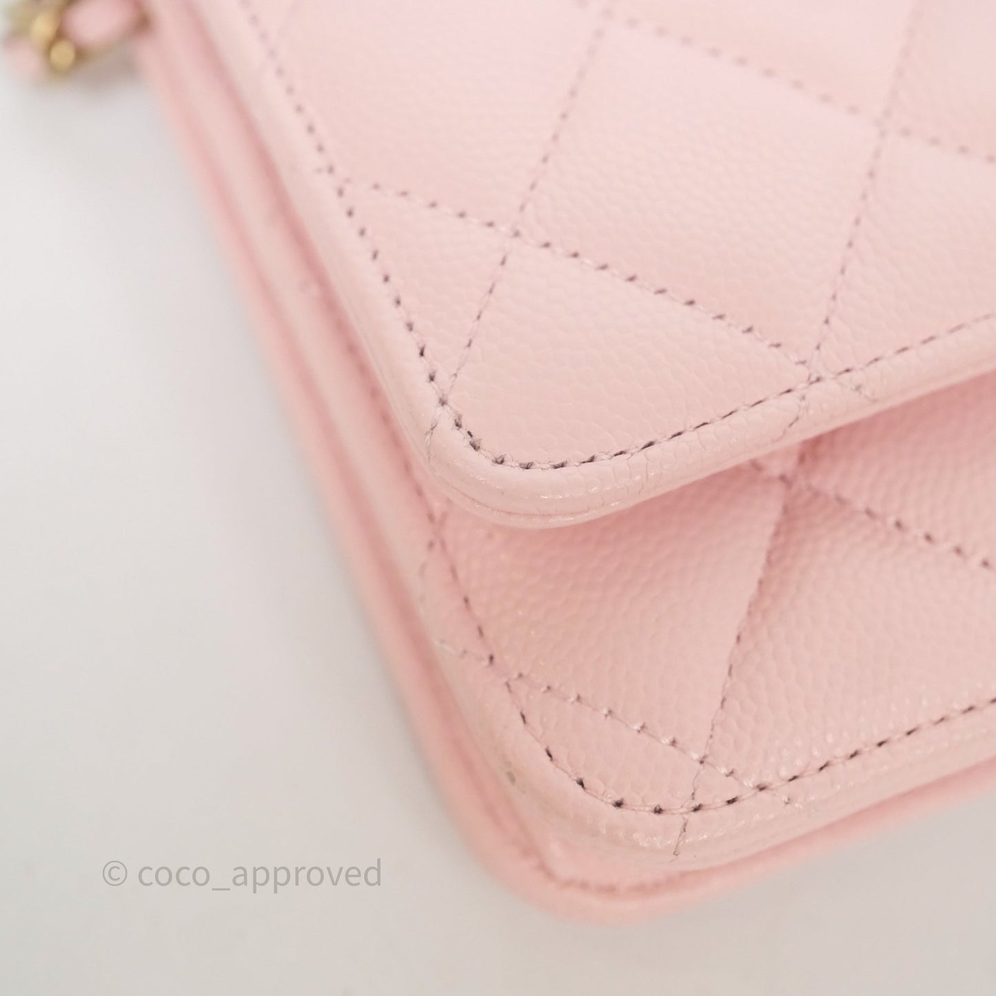 Chanel Classic Quilted Wallet on Chain WOC Light Pink Caviar Gold Hardware
