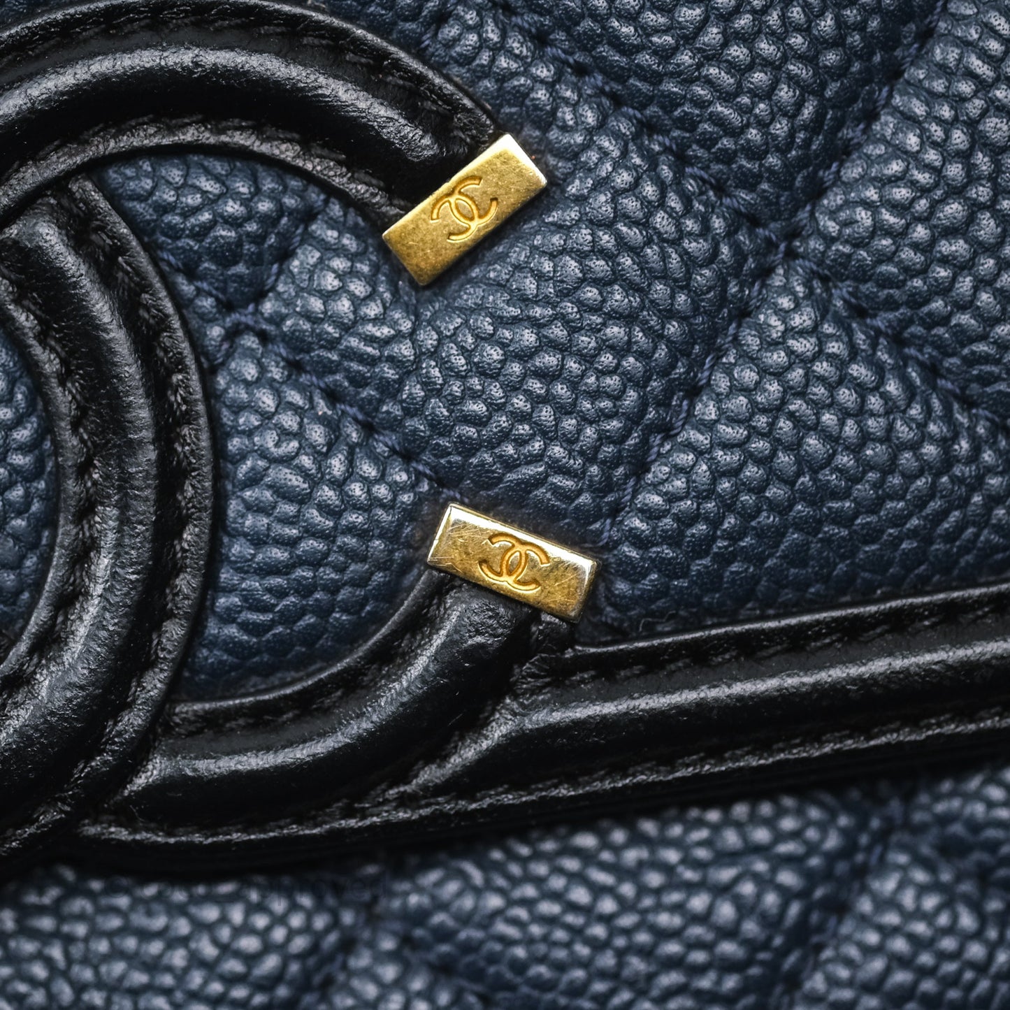 Chanel Small CC Filigree Flap Quilted Navy Black Caviar Aged Gold Hardware
