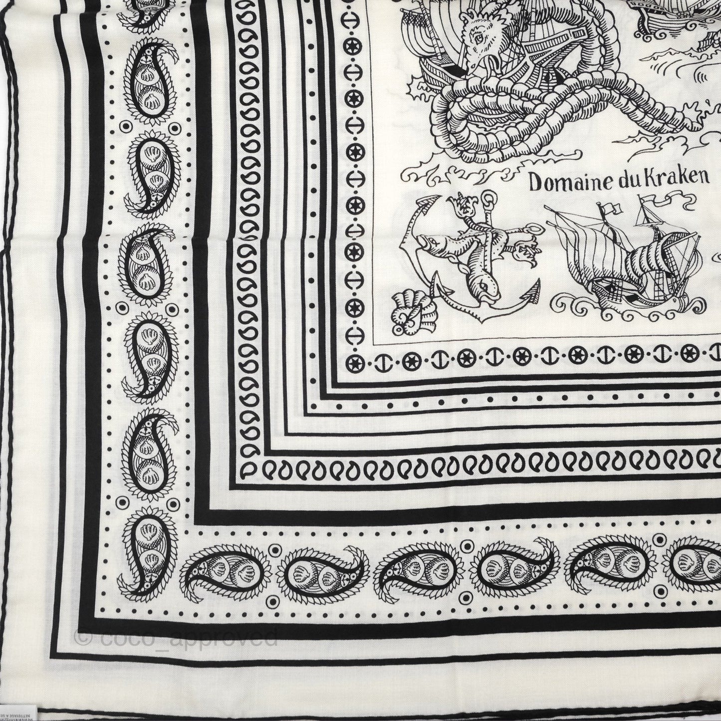 Hermes Cashmere Silk Tatouages Marins Bandana Shawl 140