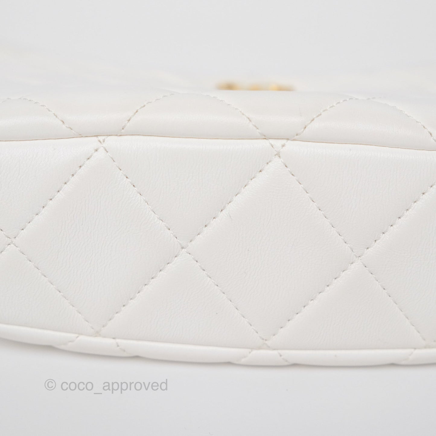 Chanel Chain Hobo Bag Quilted White Lambskin Aged Gold Hardware 23A
