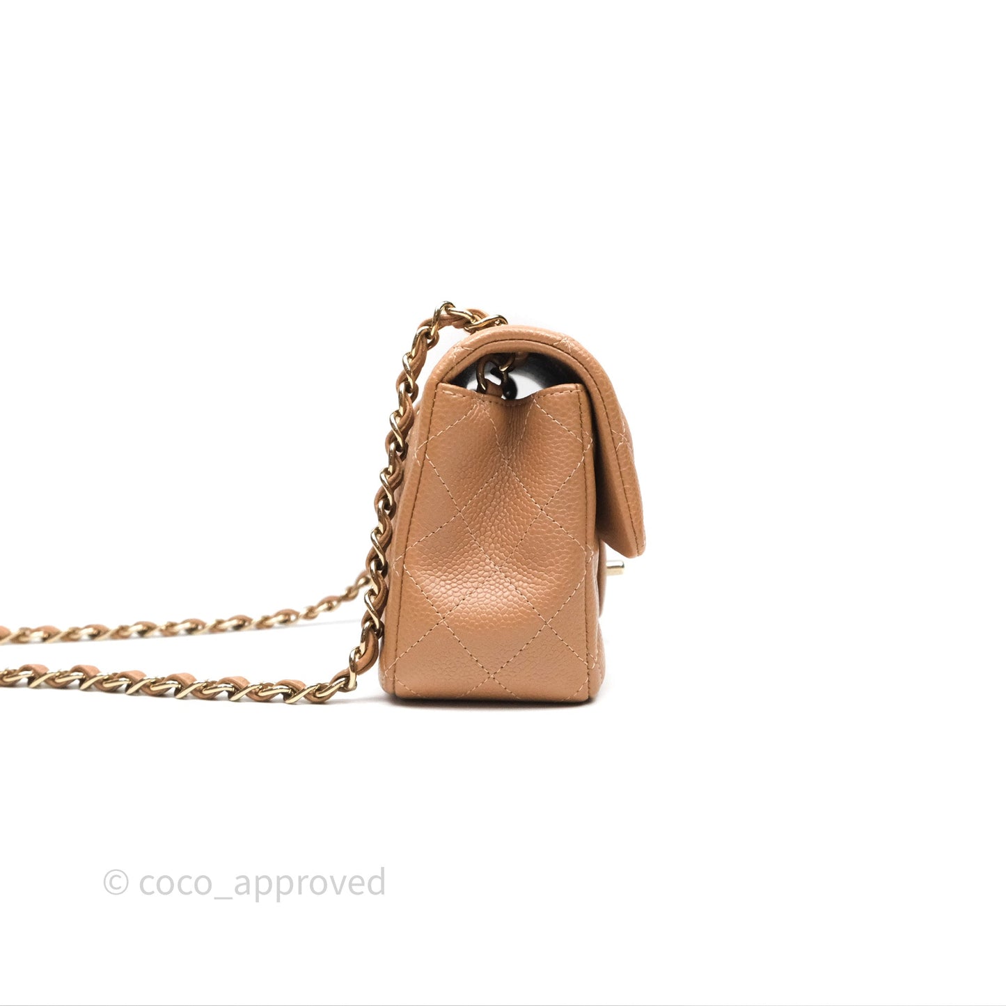 Chanel Mini Rectangular Quilted Dark Beige Caviar Gold Hardware