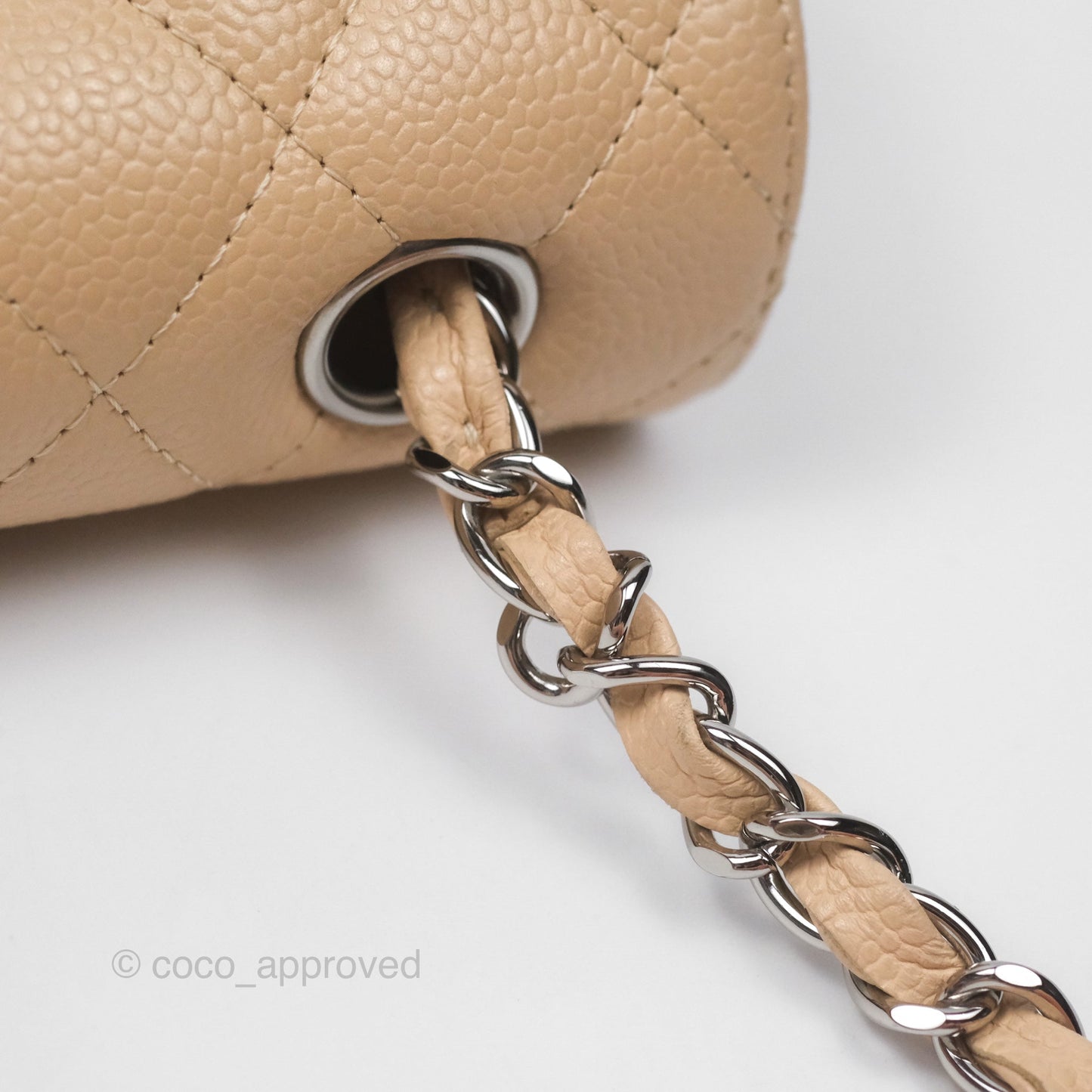 Chanel Quilted East West Flap Beige Caviar Silver Hardware