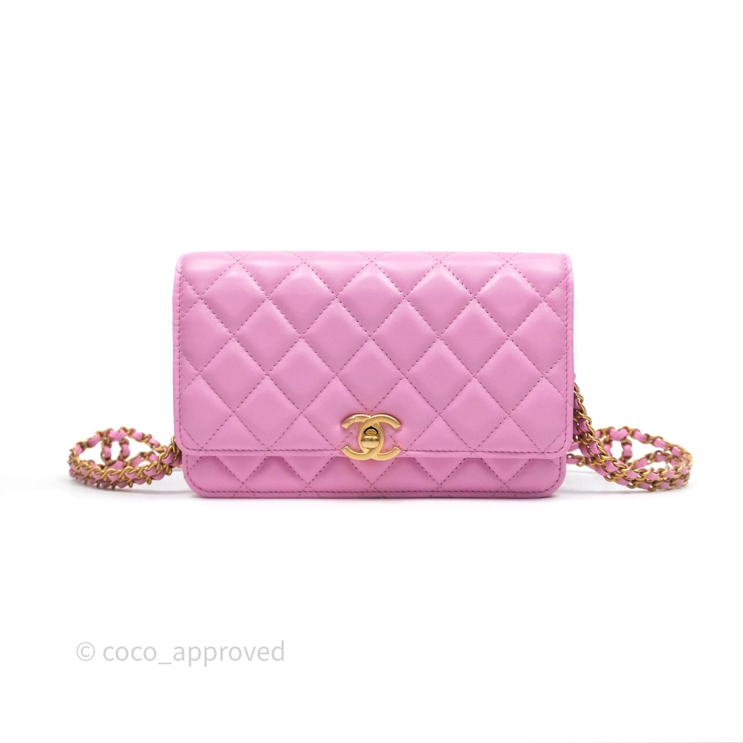 Chanel CC Chain Wallet On Chain WOC Pink Lambskin Aged Gold Hardware