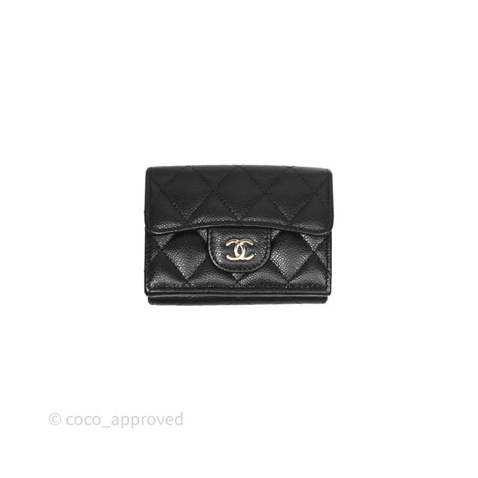 Chanel Small Classic Trifold Wallet Quilted Black Caviar Gold Hardware