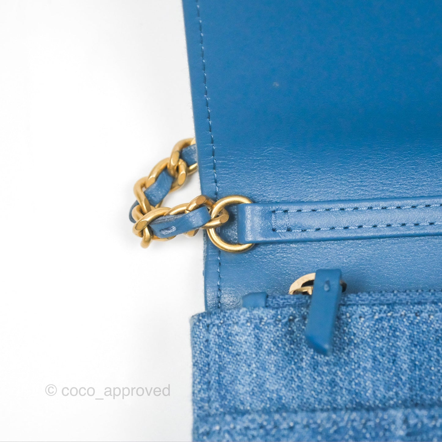 Chanel Quilted Pearl Crush Wallet on Chain WOC Denim Aged Gold Hardware