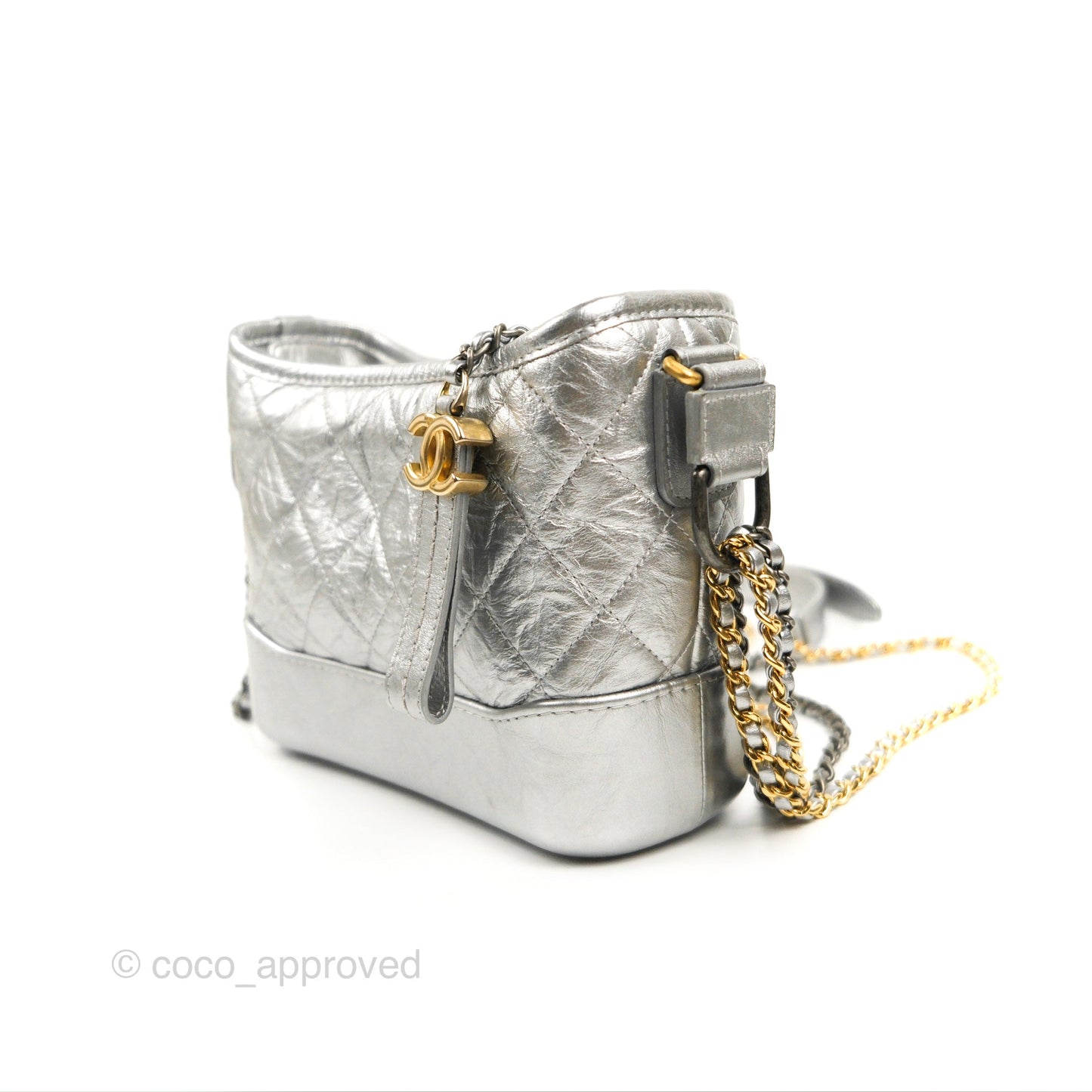 Chanel Quilted Small Gabrielle Hobo Metallic Silver Aged Calfskin Mixed Hardware