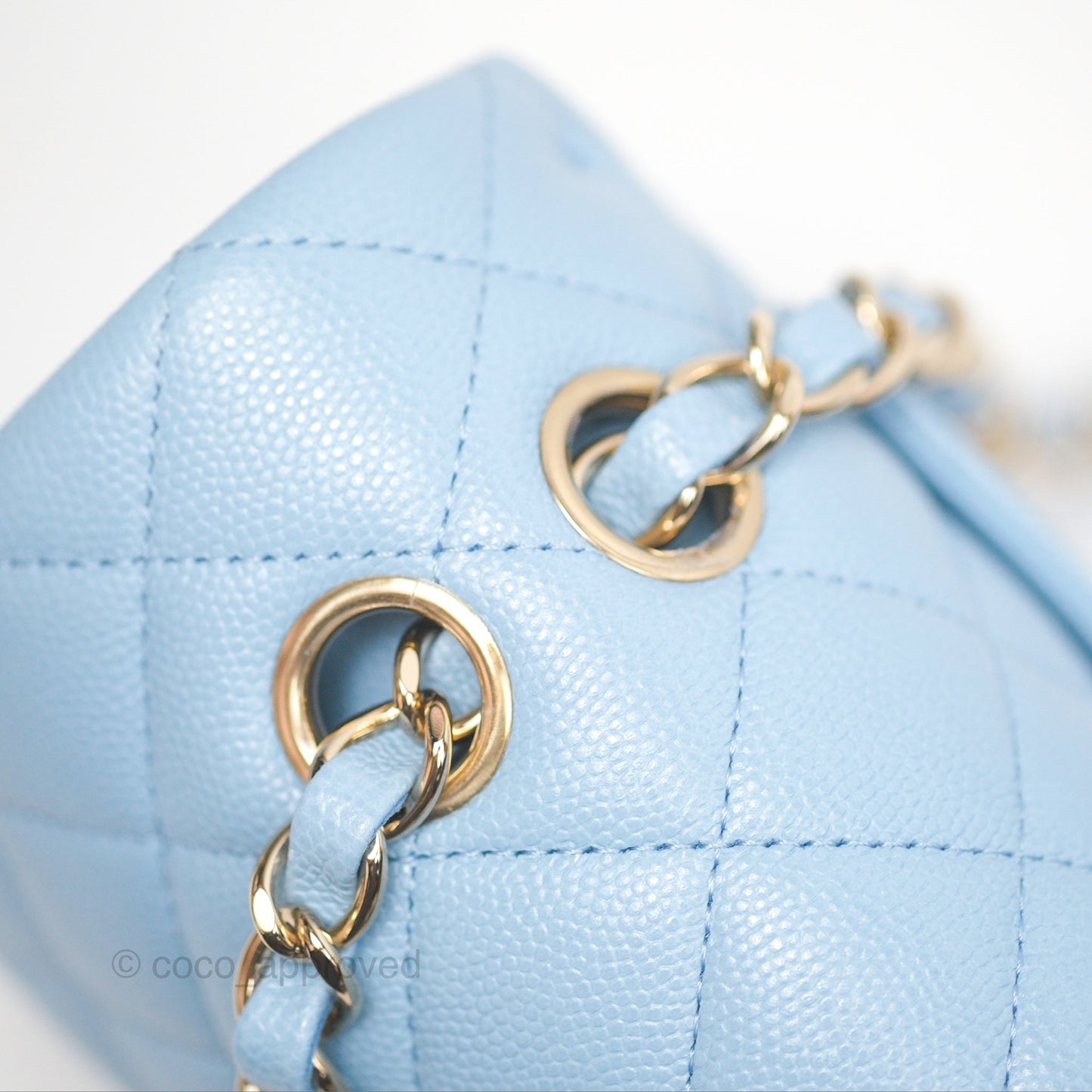 Chanel Small Classic Quilted Flap Light Blue Caviar Gold Hardware