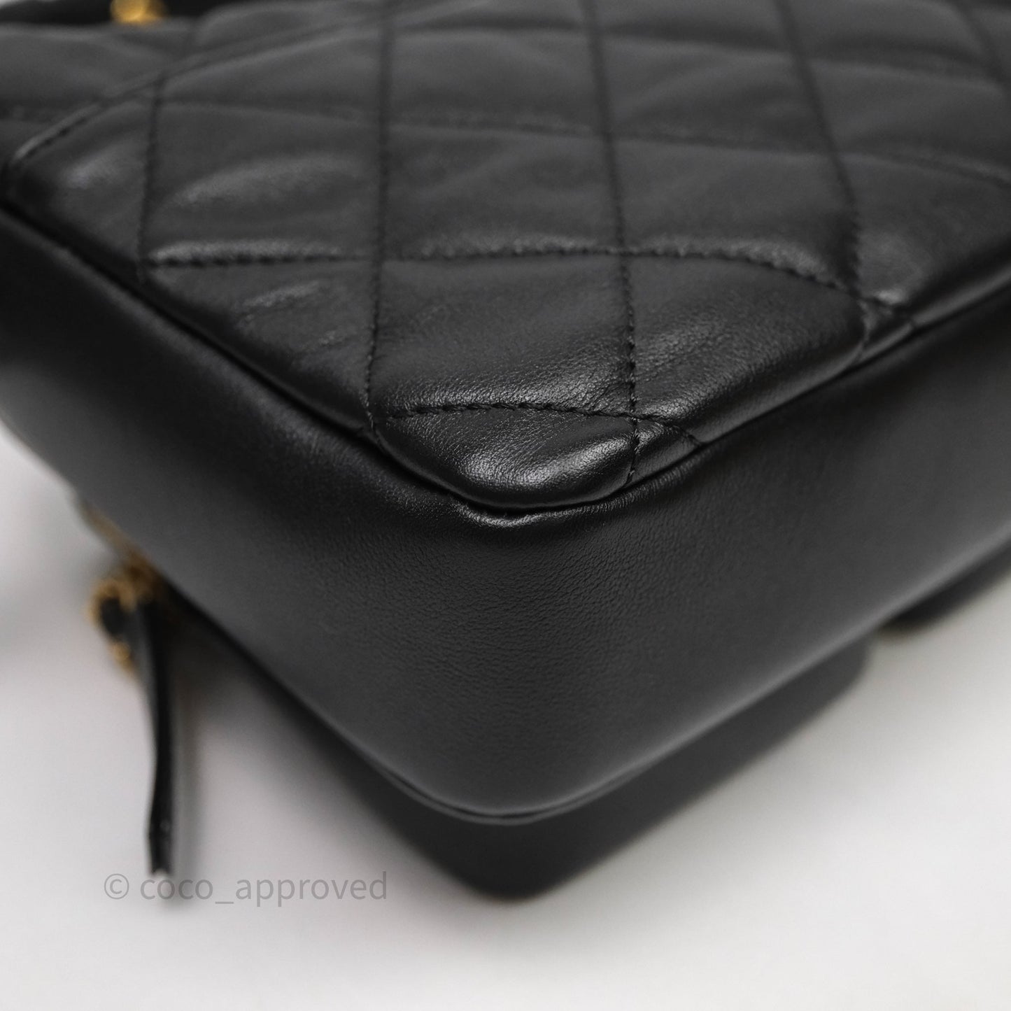 Chanel Small Camera Case Quilted Black Calfskin Aged Gold Hardware 22C