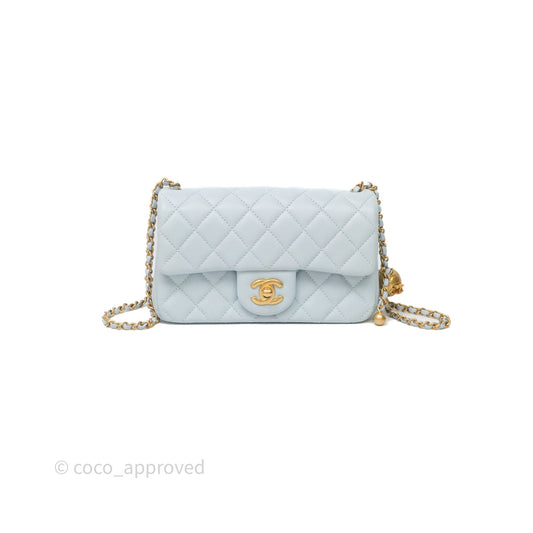 Chanel Pearl Crush Mini Rectangular Light Blue Lambskin Aged Gold Hardware
