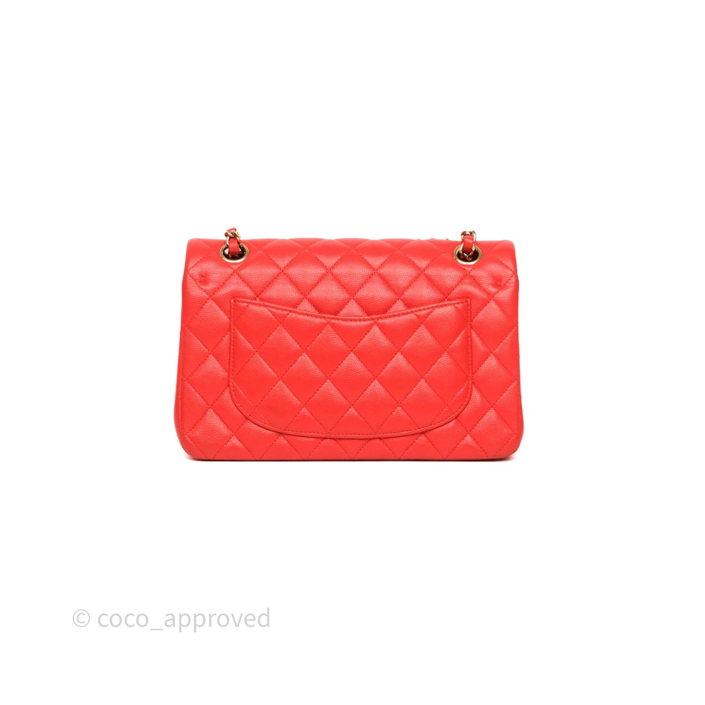 Chanel Small Classic Flap Quilted Red Orange Caviar Gold Hardware
