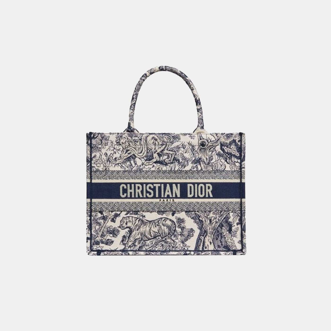 Medium Luxury Dior Book Tote Ecru and Blue Toile de Jouy Embroidery