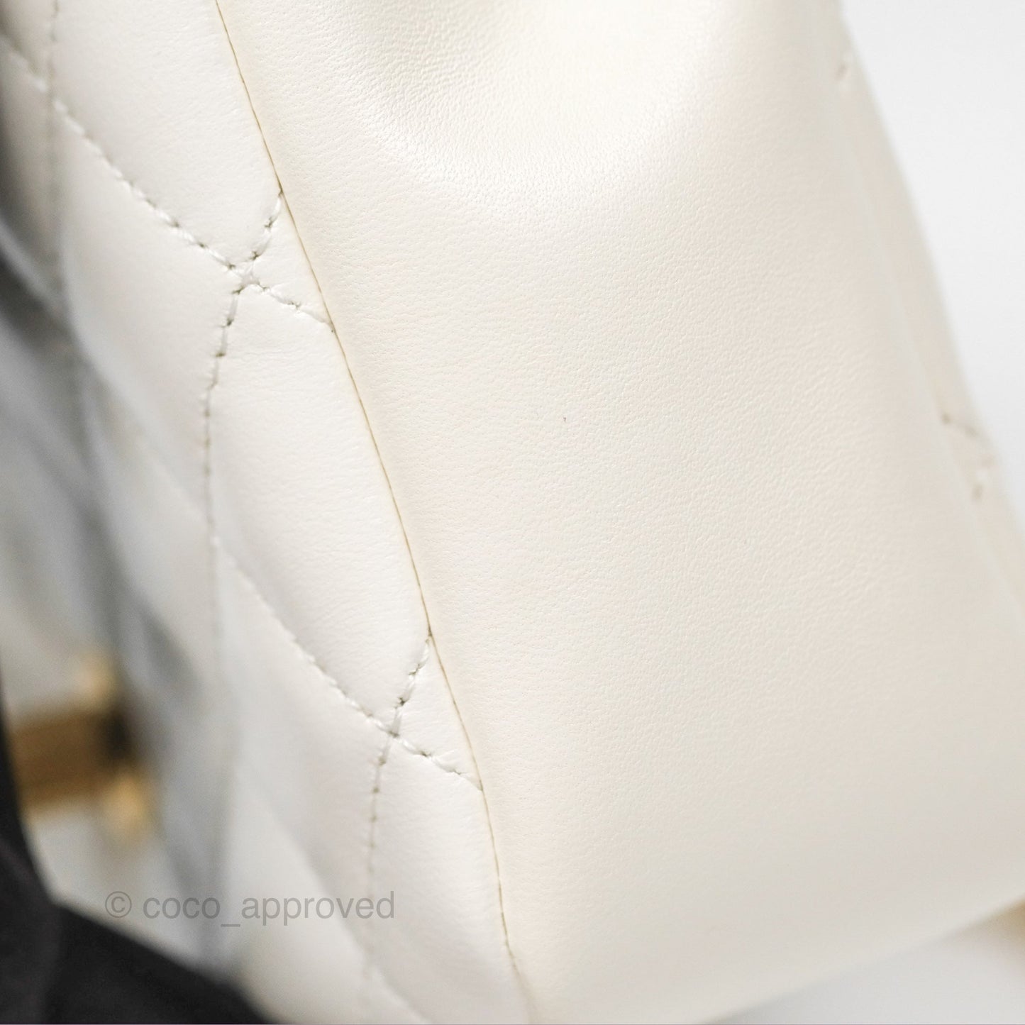 Chanel Pearl Chain Mini Flap Bag White Lambskin Aged Gold Hardware 24P