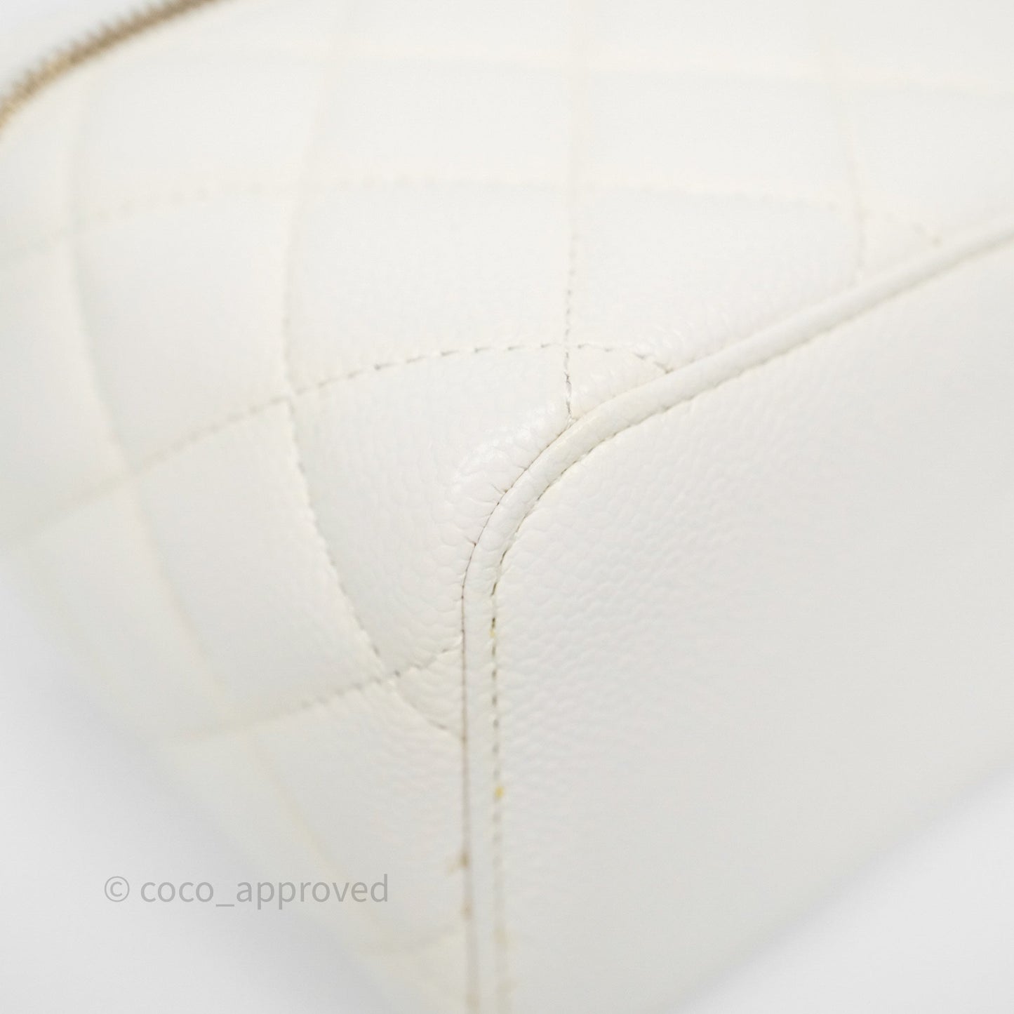 Chanel Logo Top Handle Vanity Rectangular White Caviar Aged Gold Hardware