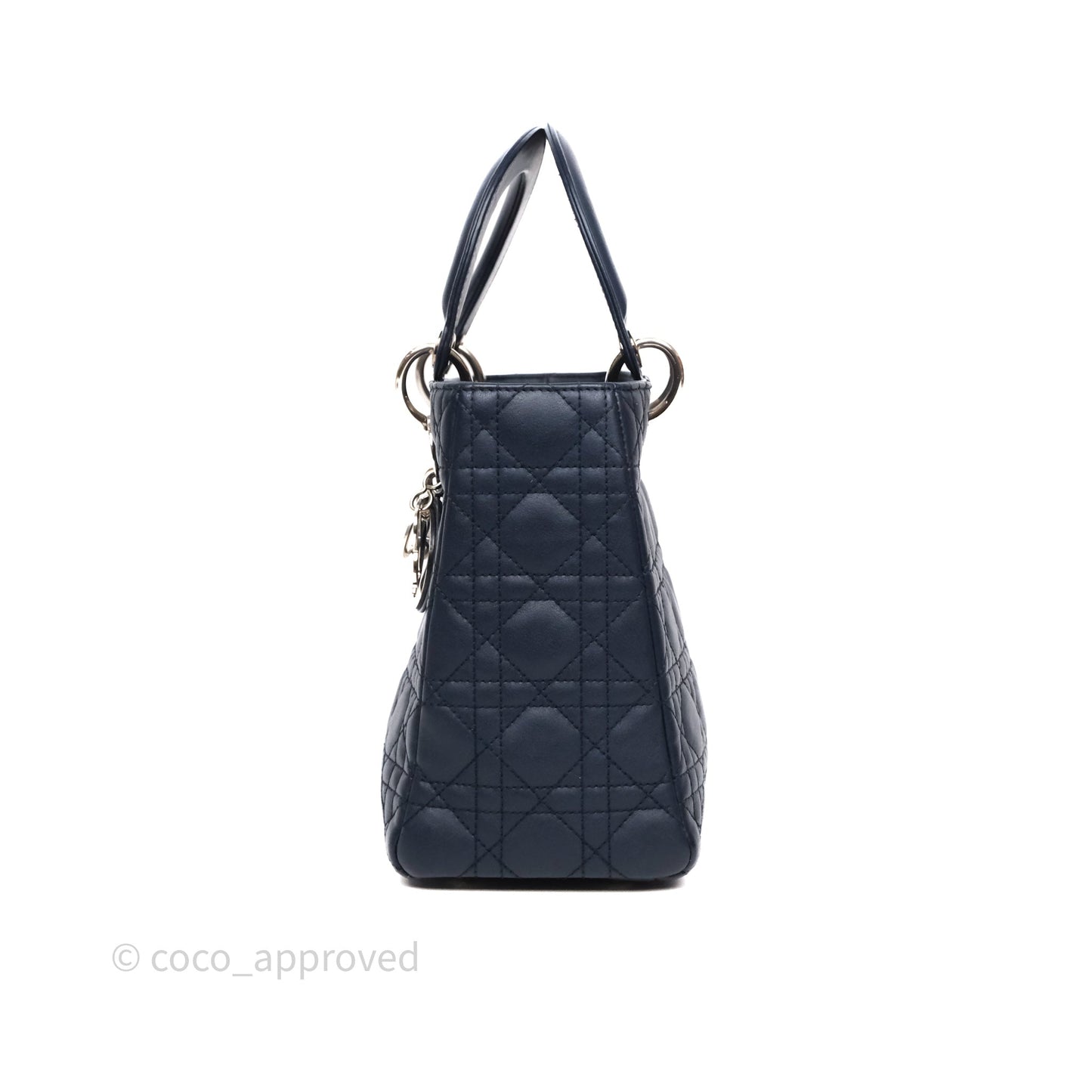 Christian Dior Medium Lady Dior Navy Lambskin Silver Hardware