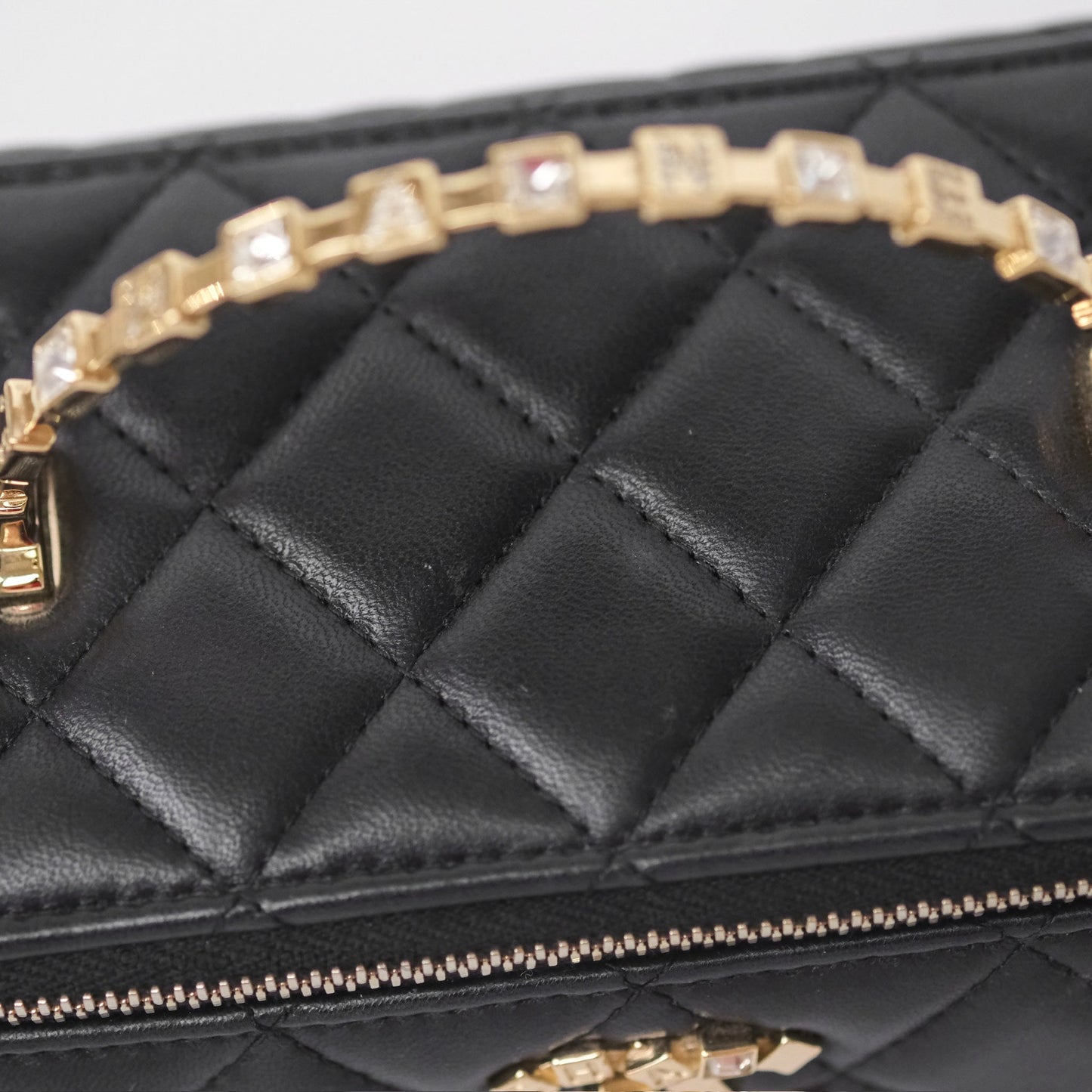 Chanel Crystals Top Handle Vanity Rectangular Black Lambskin Gold Hardware