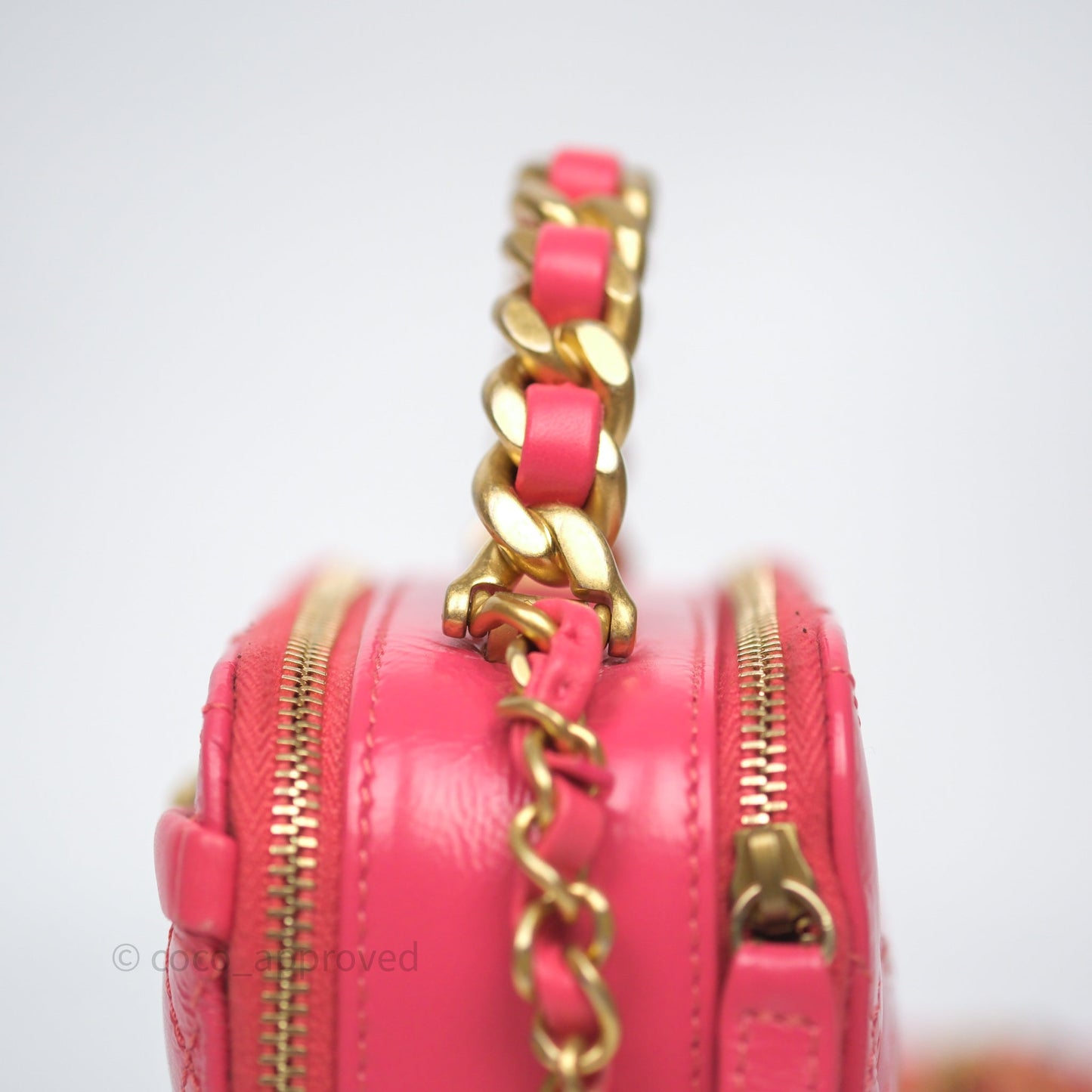Chanel Small Top Handle Vanity Case Hot Pink Shiny Crumpled Calfskin Aged Gold Hardware