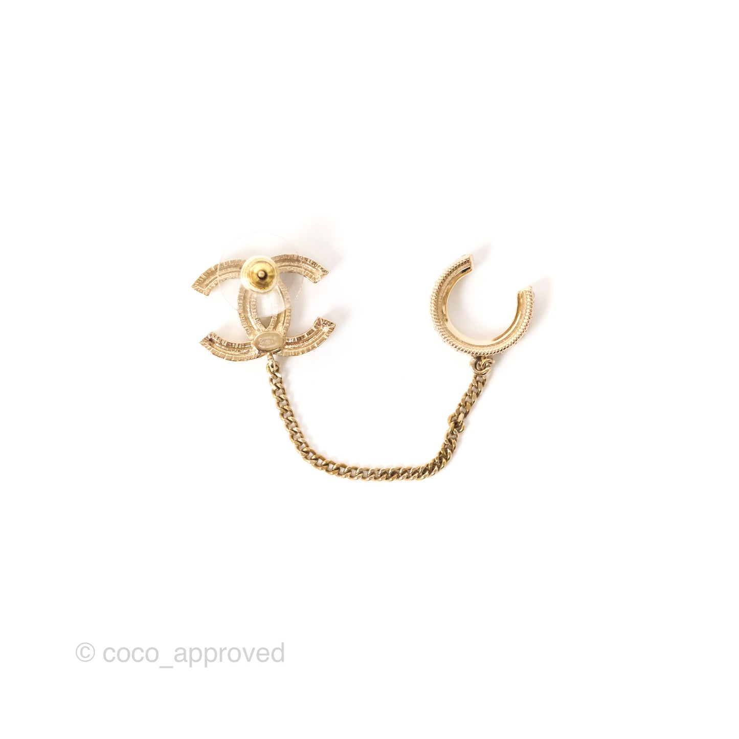 Chanel Single Logo CC Earring with Crystal Ear Clip Gold Tone 21P
