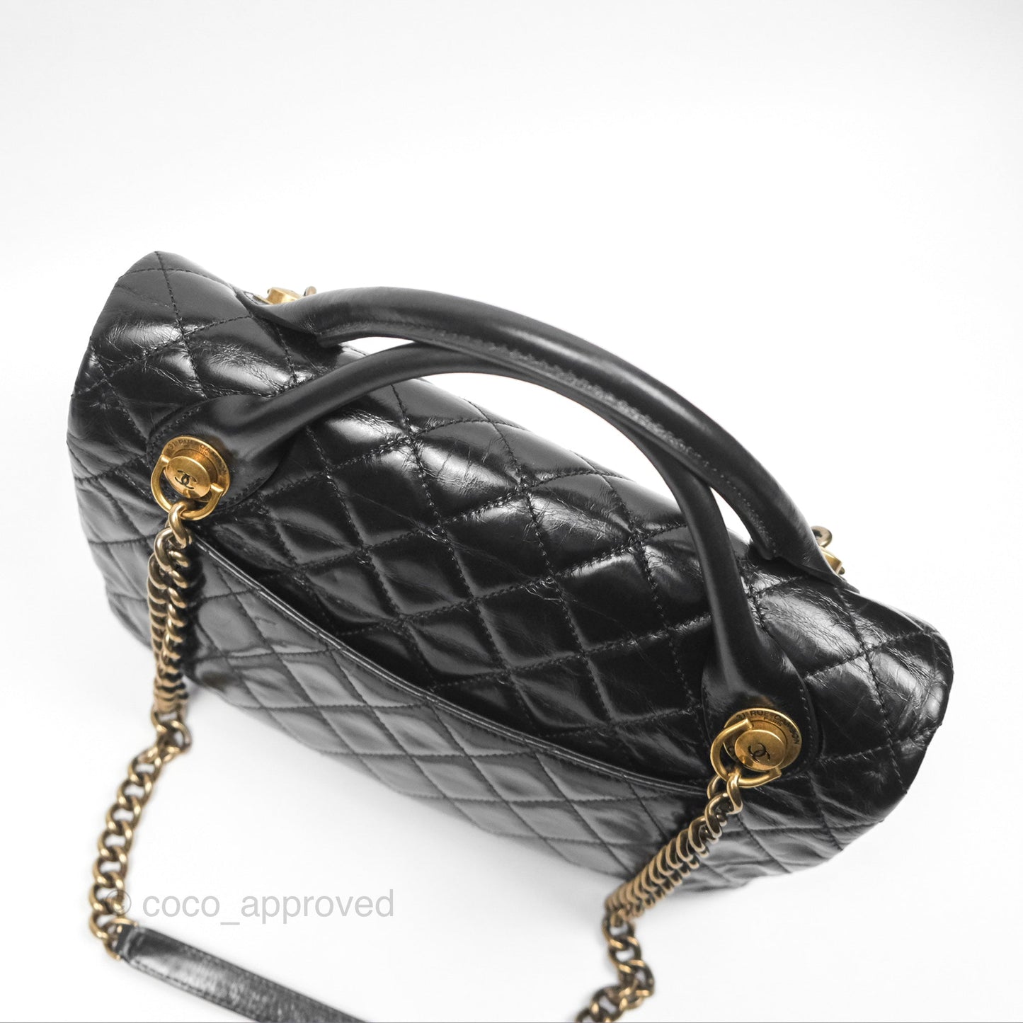 Chanel Medium Castle Rock Flap Black Glazed Calfskin Antique Gold Hardware