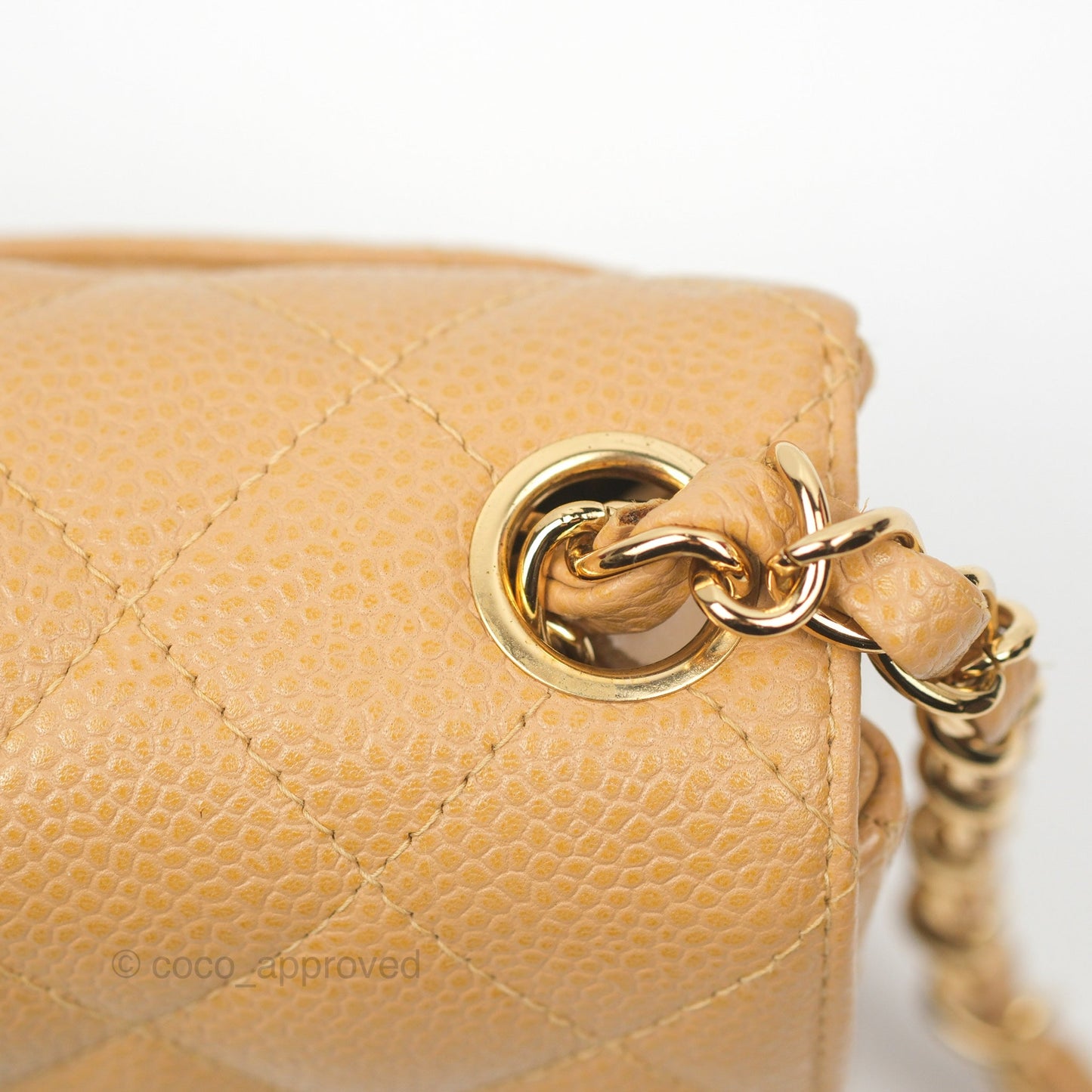 Chanel Quilted Vintage Mini Square Flap Beige Caviar 24K Gold Hardware