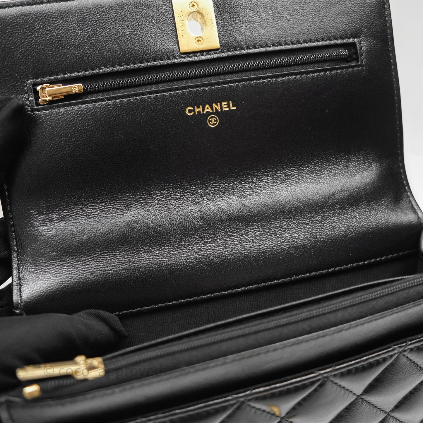 Chanel Heart Adjustable Chain WOC Black Lambskin Aged Gold Hardware 25C