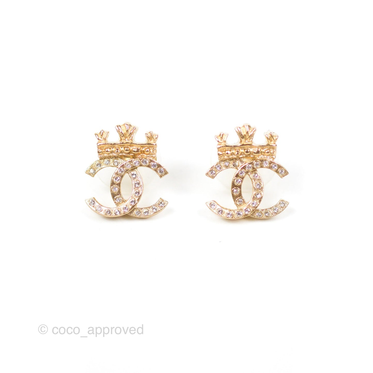 Chanel Crystal CC Crown Earrings Gold Tone 21A