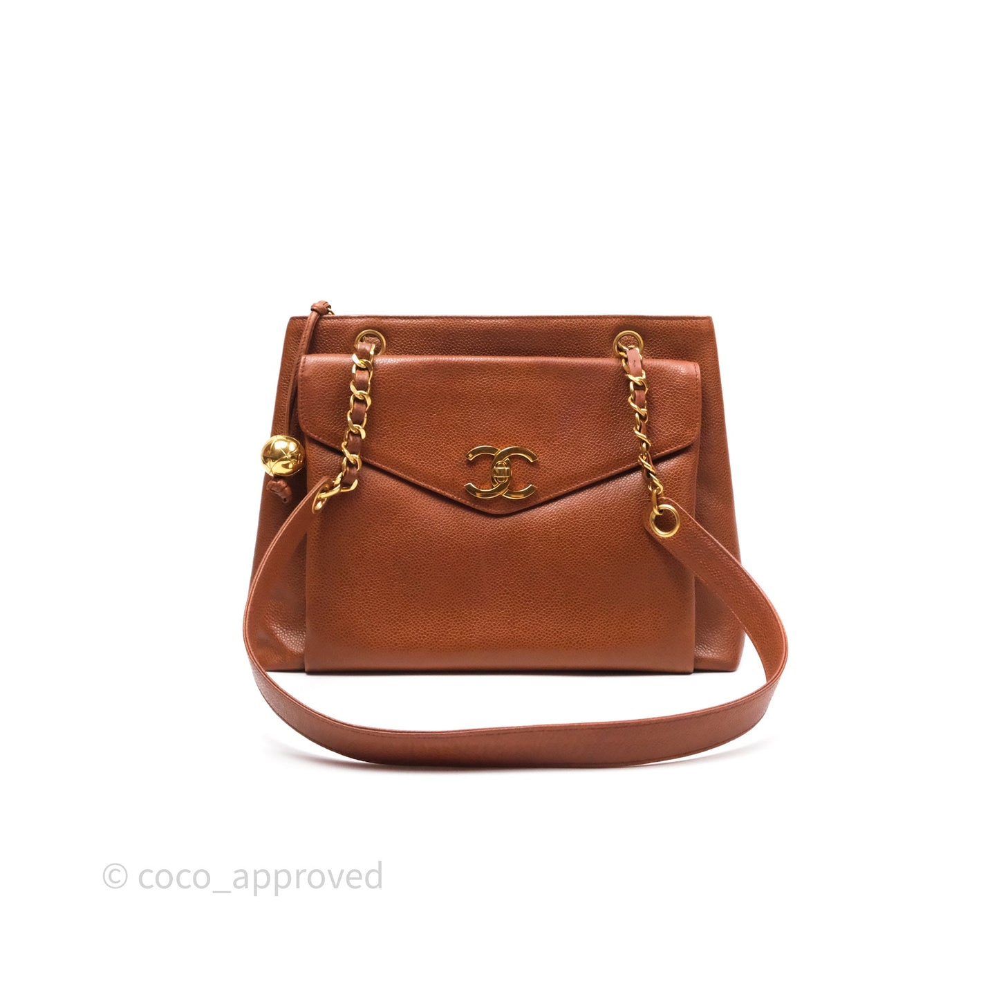 Chanel Vintage Tote Caramel Caviar 24K Gold Hardware