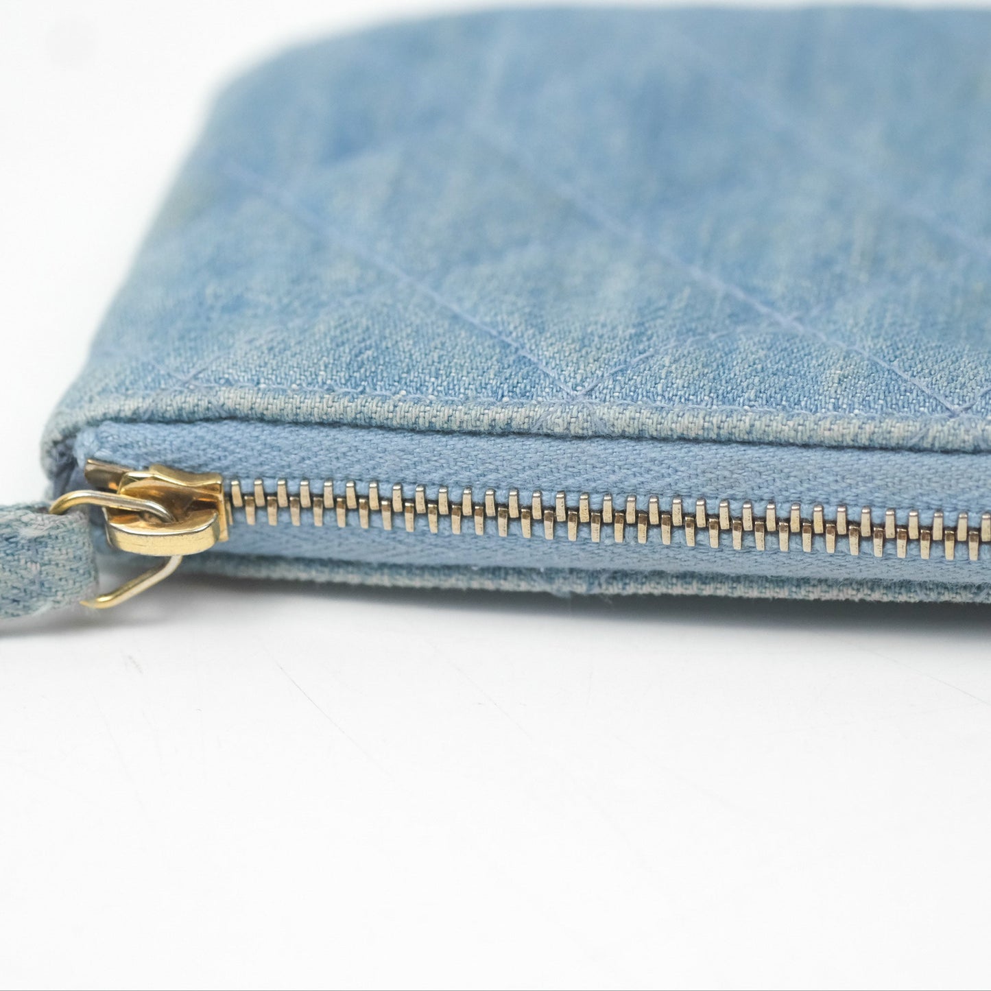 Chanel Mini Reissue O Case Quilted Light Blue Denim Aged Gold Hardware