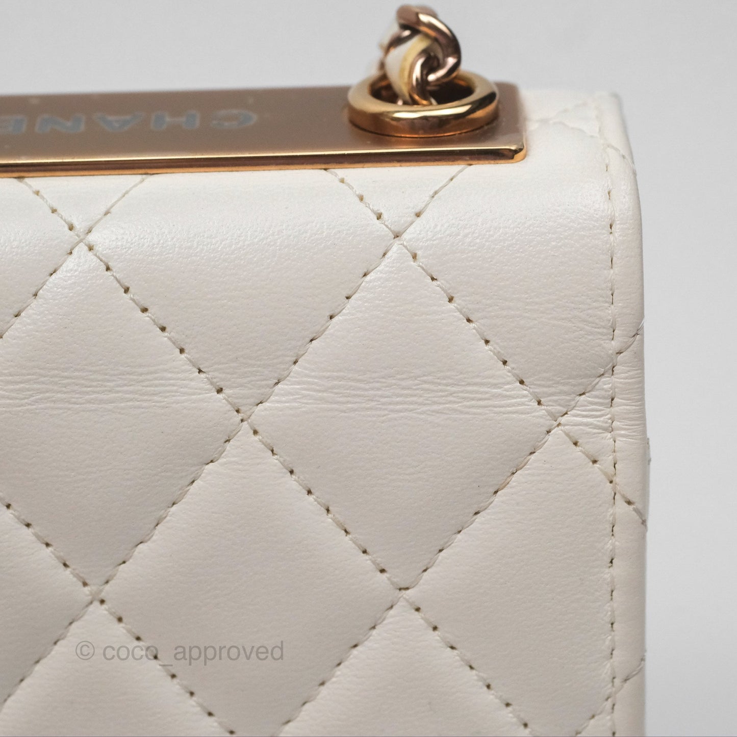 Chanel Mini Quilted Trendy CC Clutch With Chain White Lambskin Rose Gold Hardware