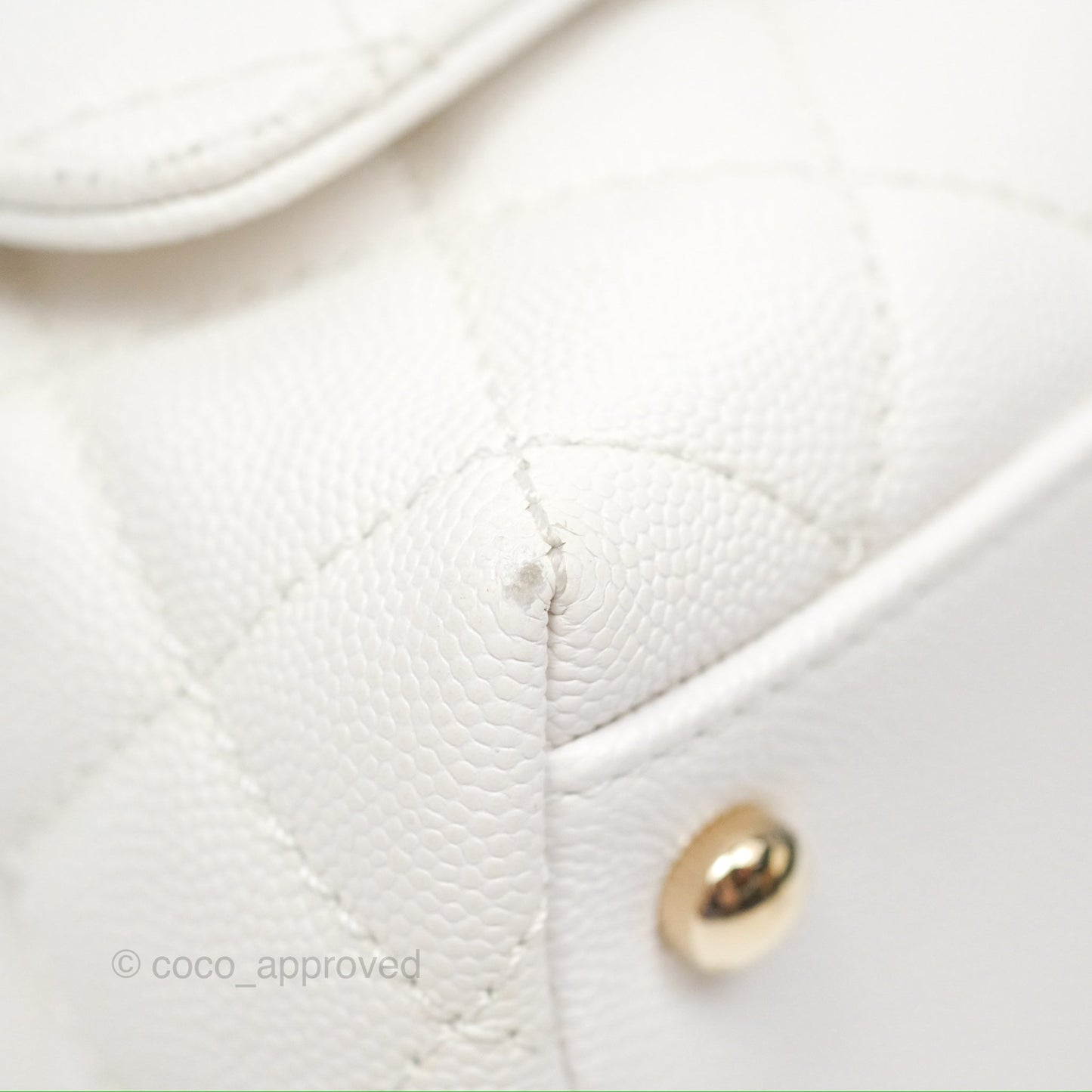 Chanel Extra Mini Quilted Coco Handle White Caviar Gold Hardware
