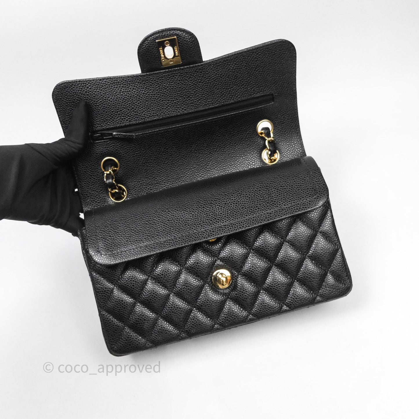 Chanel Small Classic Flap Quilted Black Caviar Gold Hardware