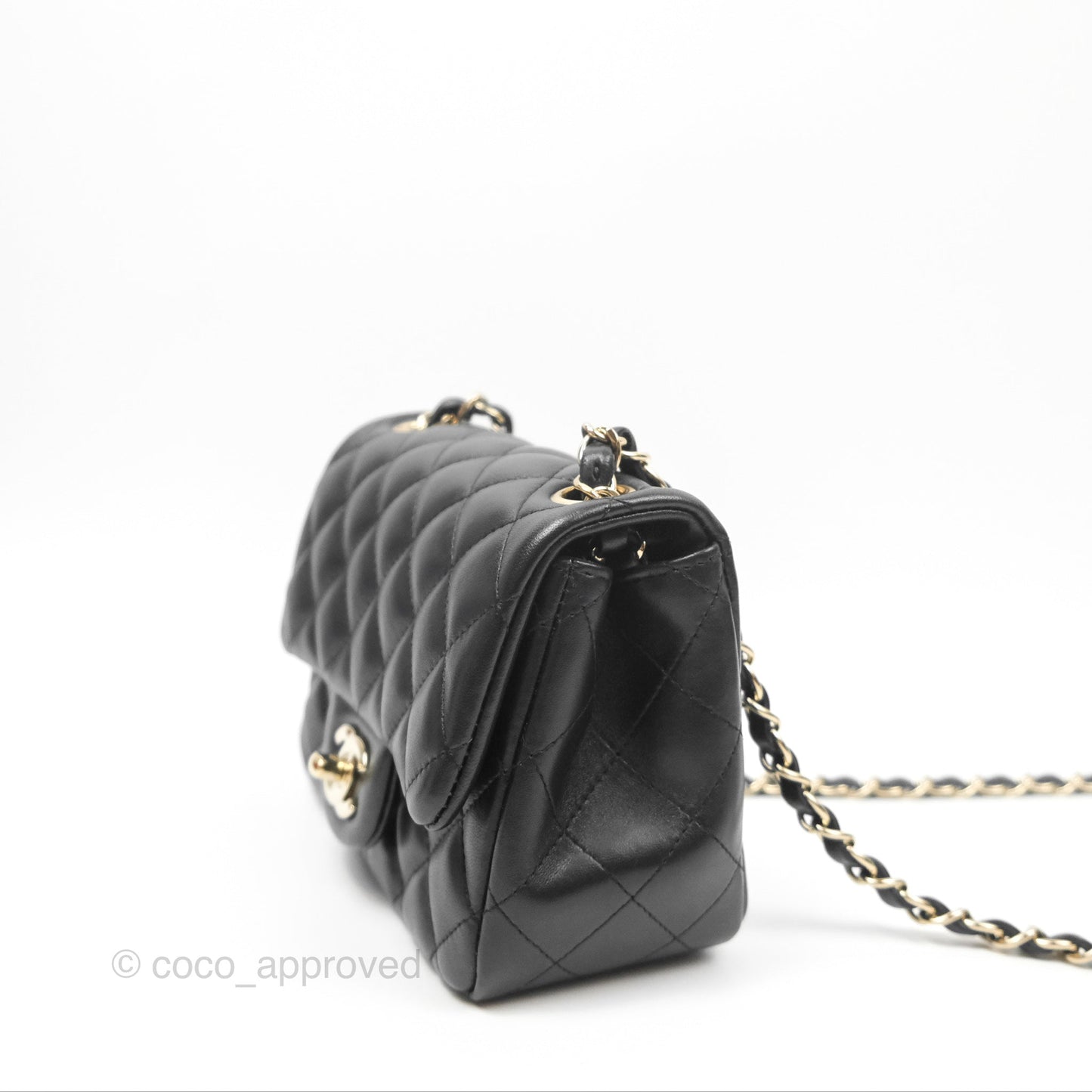 Chanel Mini Square Quilted Black Lambskin Gold Hardware