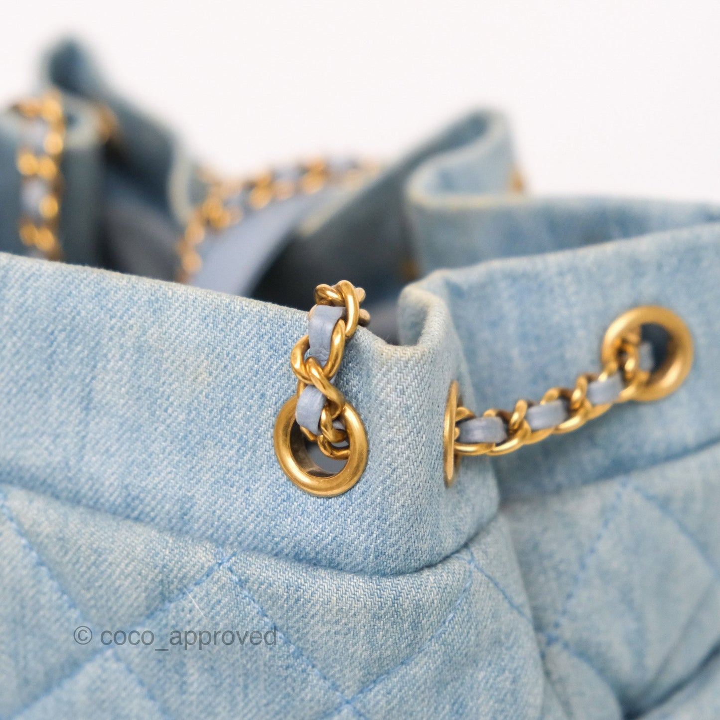 Chanel Drawstring Bucket Bag Denim Blue Aged Gold Hardware