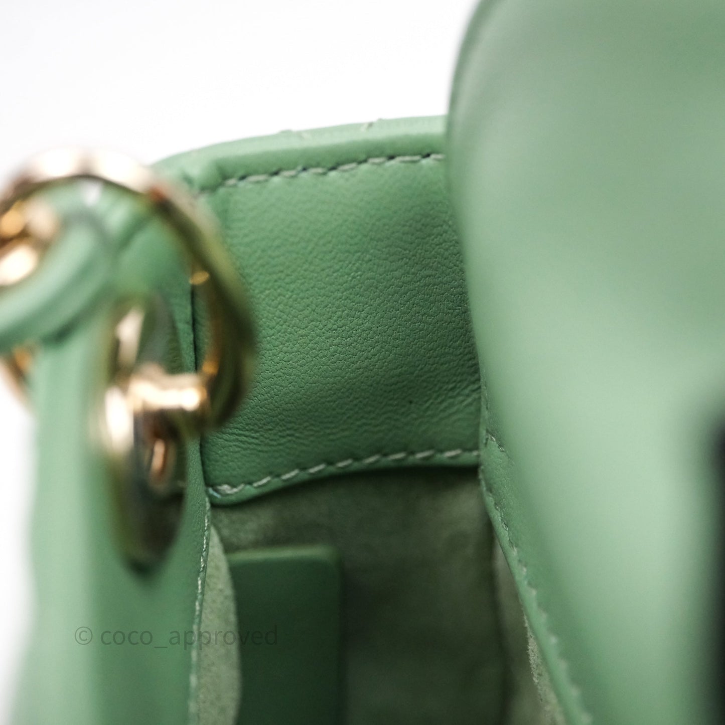 Christian Dior Micro Lady Dior Green Lambskin Cannage Gold Hardware