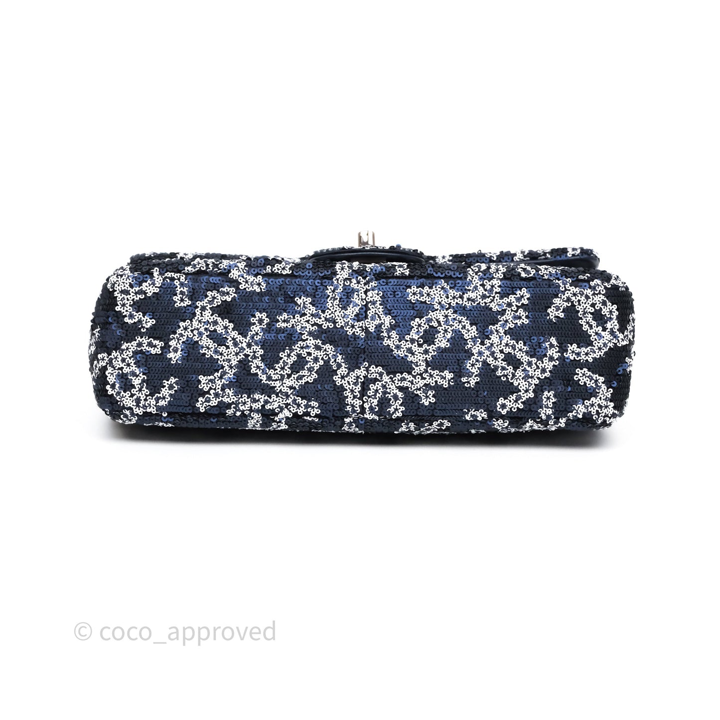 Chanel Medium CC Sequins Flap Bag White/ Navy Silver Hardware 19P