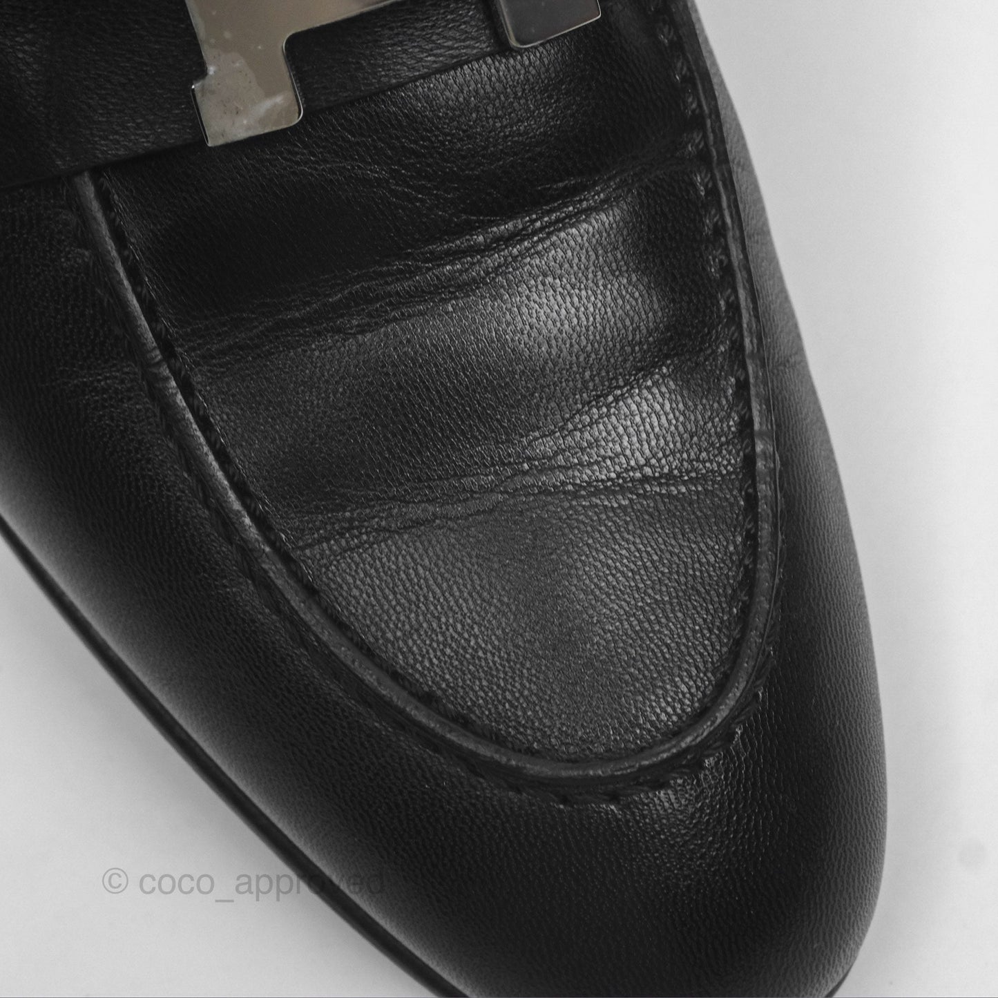 Hermès Paris Loafer Black Goatskin Palladium H Buckle Size 37.5