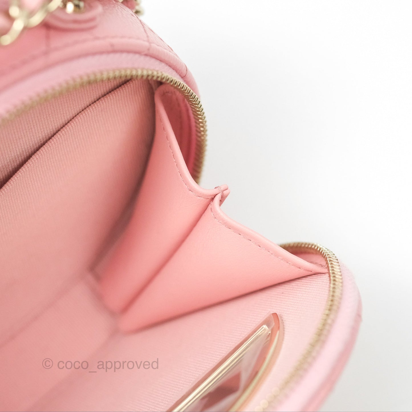 Chanel Mini Round Vanity Bag Handle With Care Pink Caviar 22C