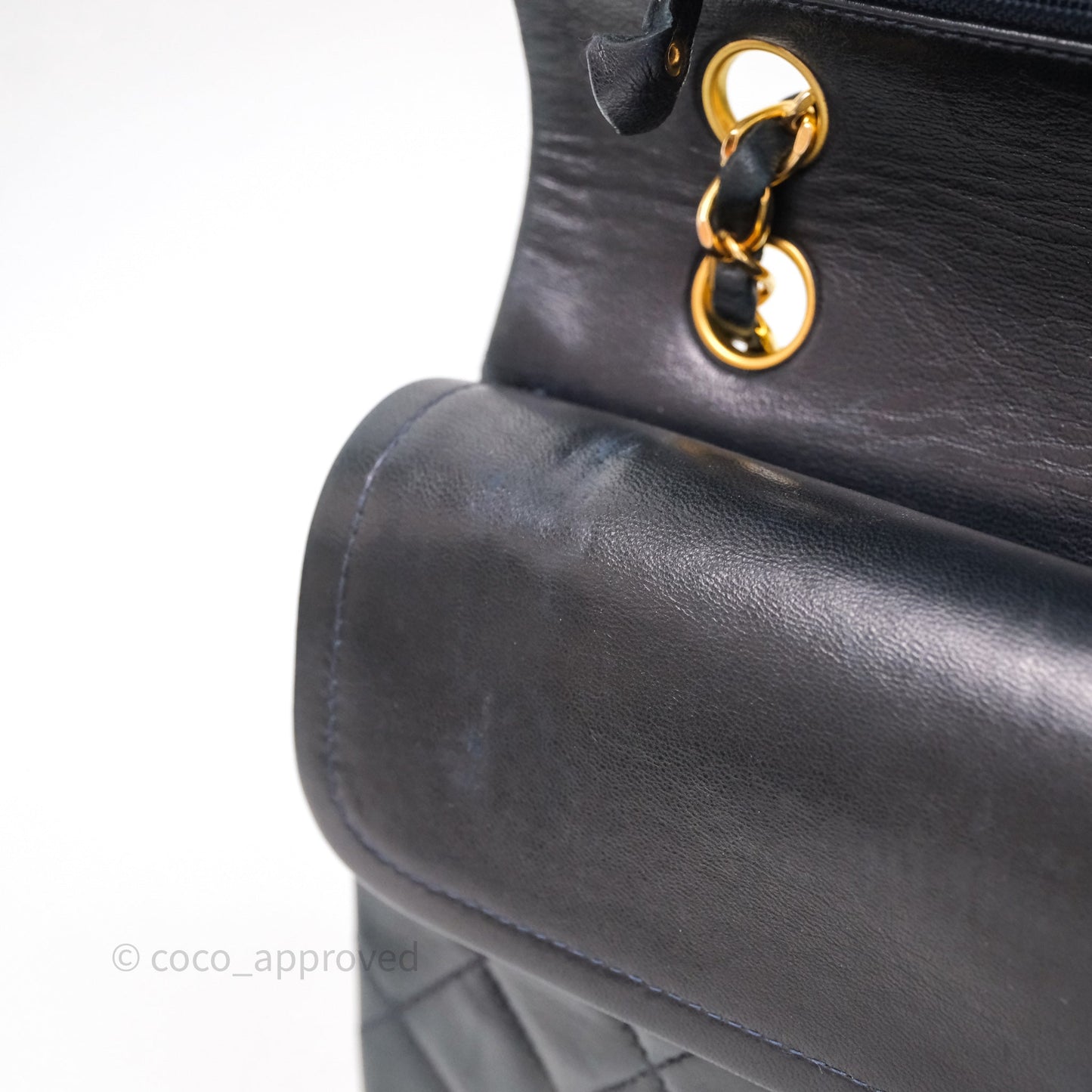 Chanel Vintage M/L Lambskin Medium Double Flap Bag Navy 24K Gold Hardware