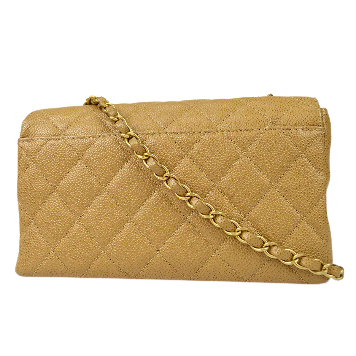 Luxury Chanel * 2003-2004 Wood Detailed Strait Flap Small Beige Caviar