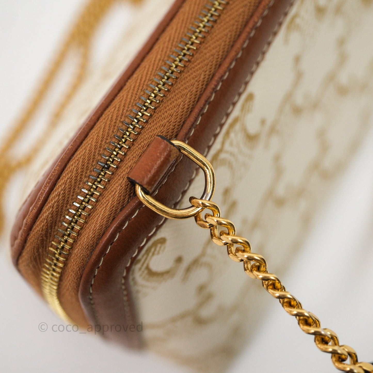 Celine Clutch With Chain Triomphe Canvas White/Tan