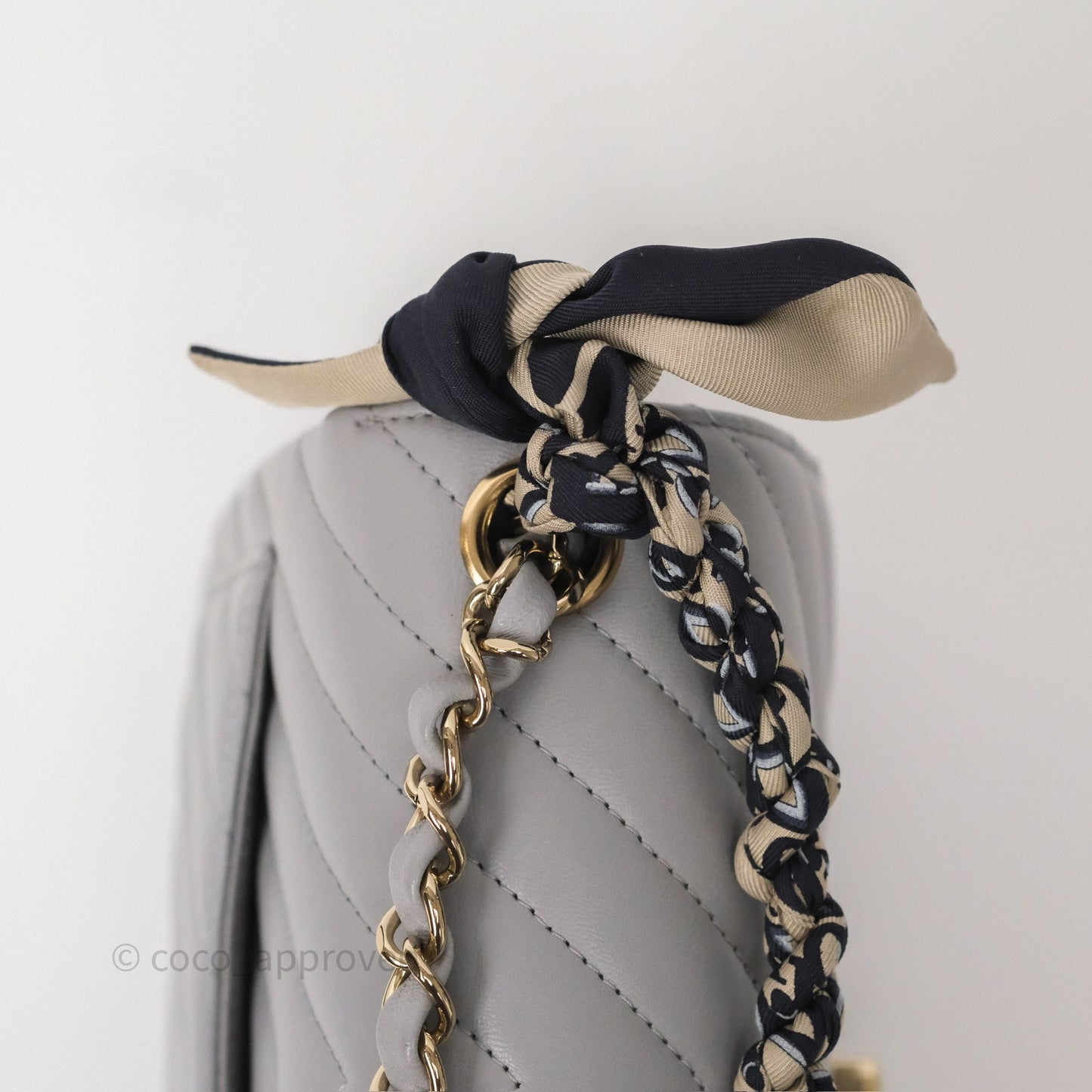 Chanel Mini Square Flap Chevron Grey Lambskin Gold Hardware