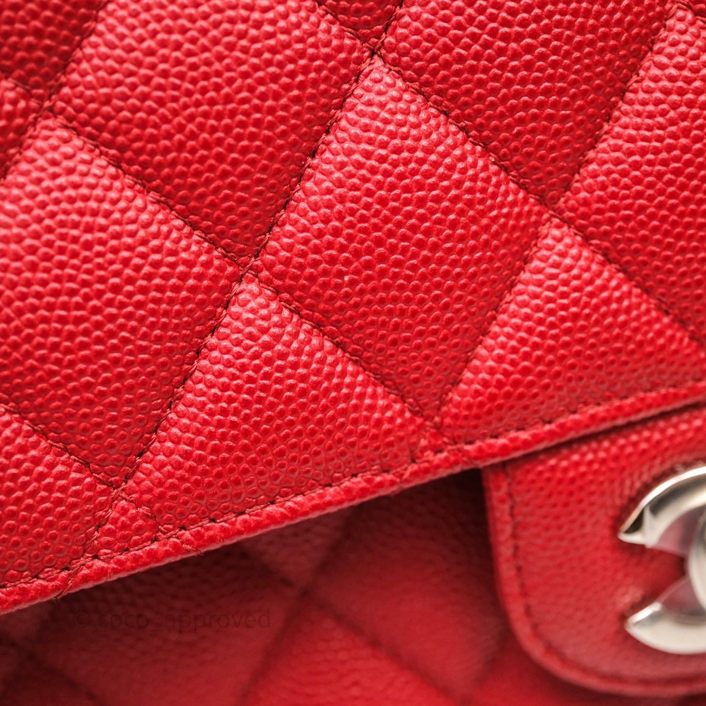 Chanel Classic M/L Medium Flap Quilted Red Caviar Silver Hardware