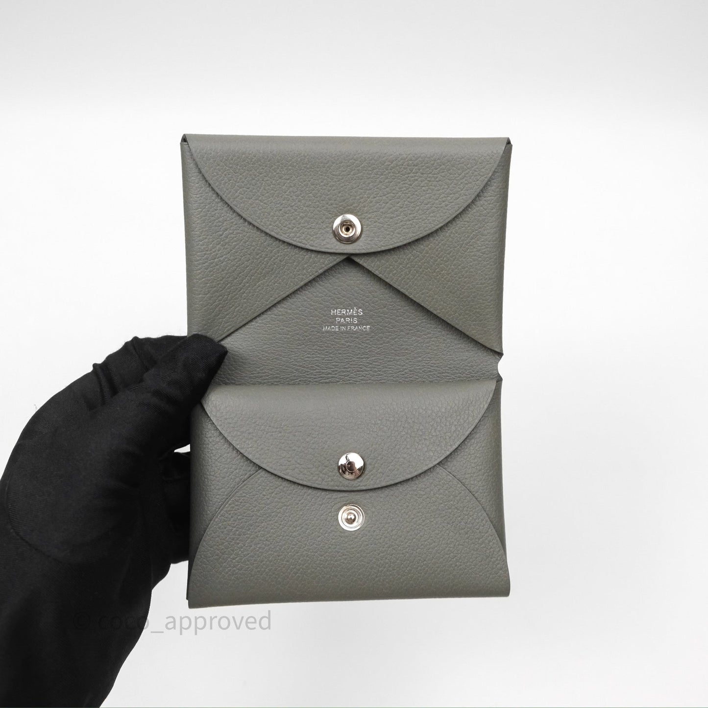 Hermès Calvi Duo Compact Card Holder Gris Meyer 0L Evercolor Palladium Hardware