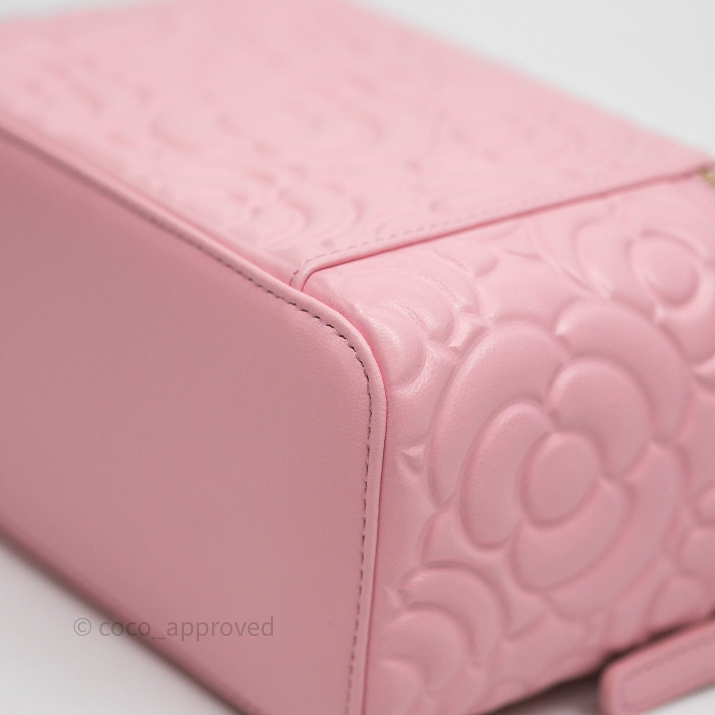 Chanel Vanity with Chain Camellia Embossed Pink Lambskin Gold Hardware