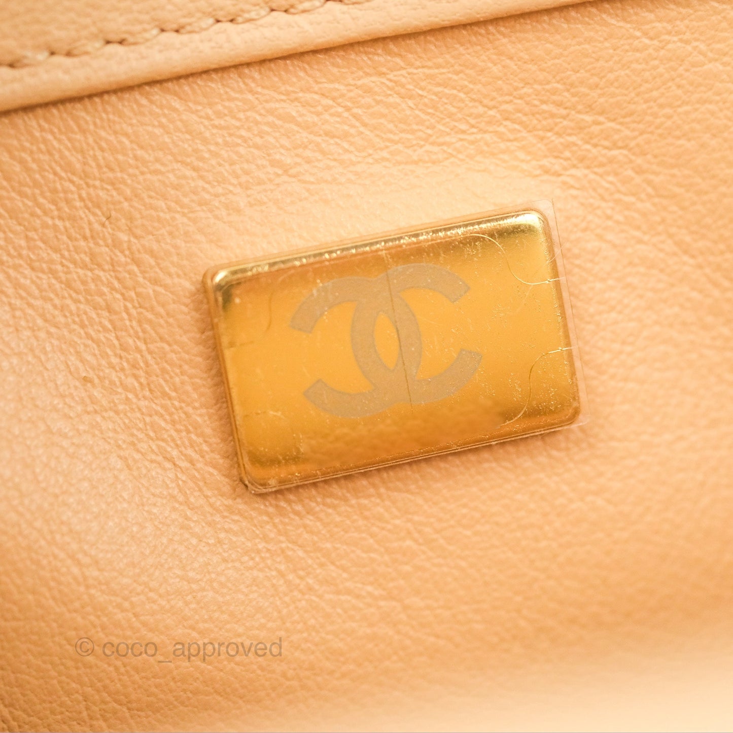 Chanel Pearl Crush Mini Rectangular Beige Lambskin Aged Gold Hardware