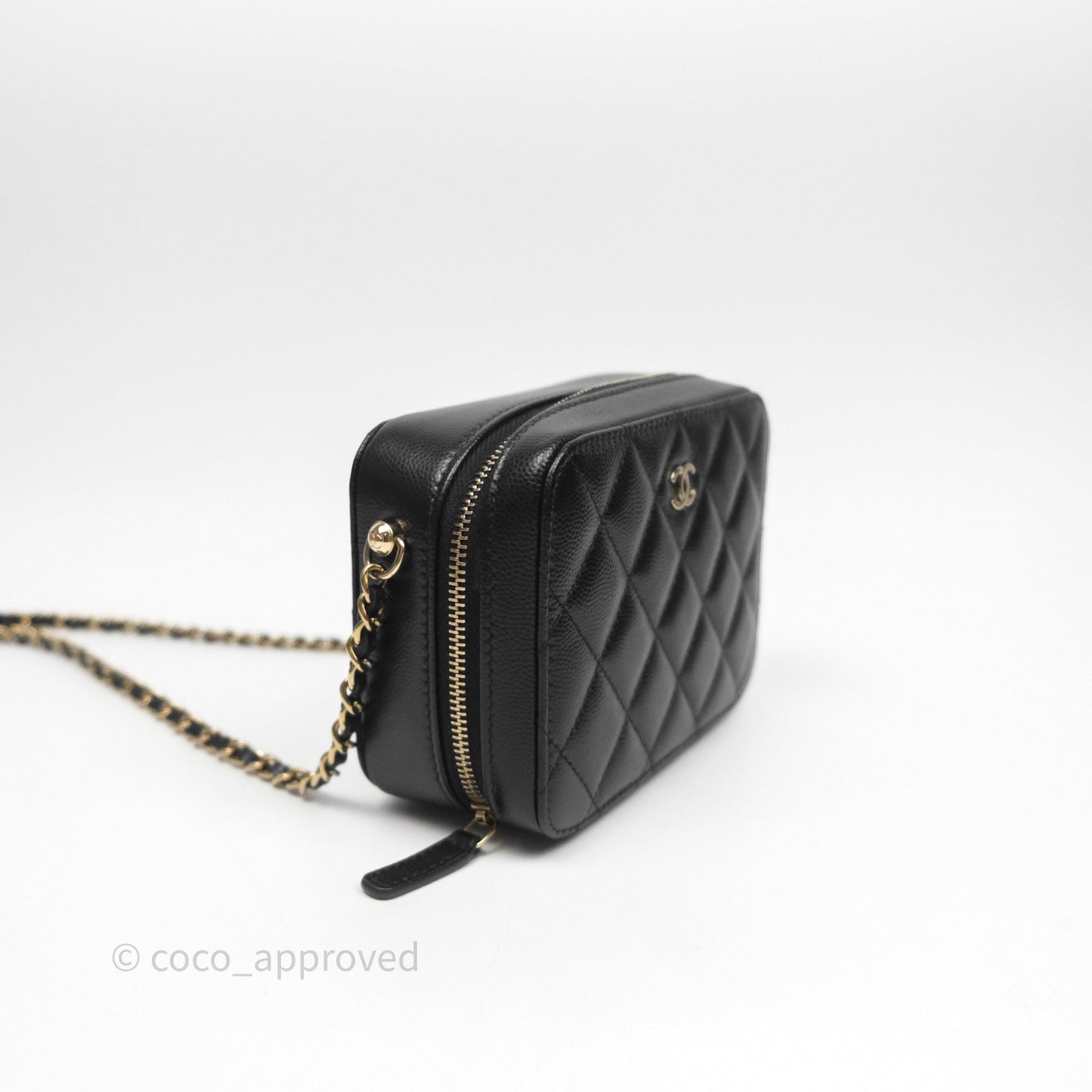 Chanel Quilted Camera Case Black Caviar Gold Hardware