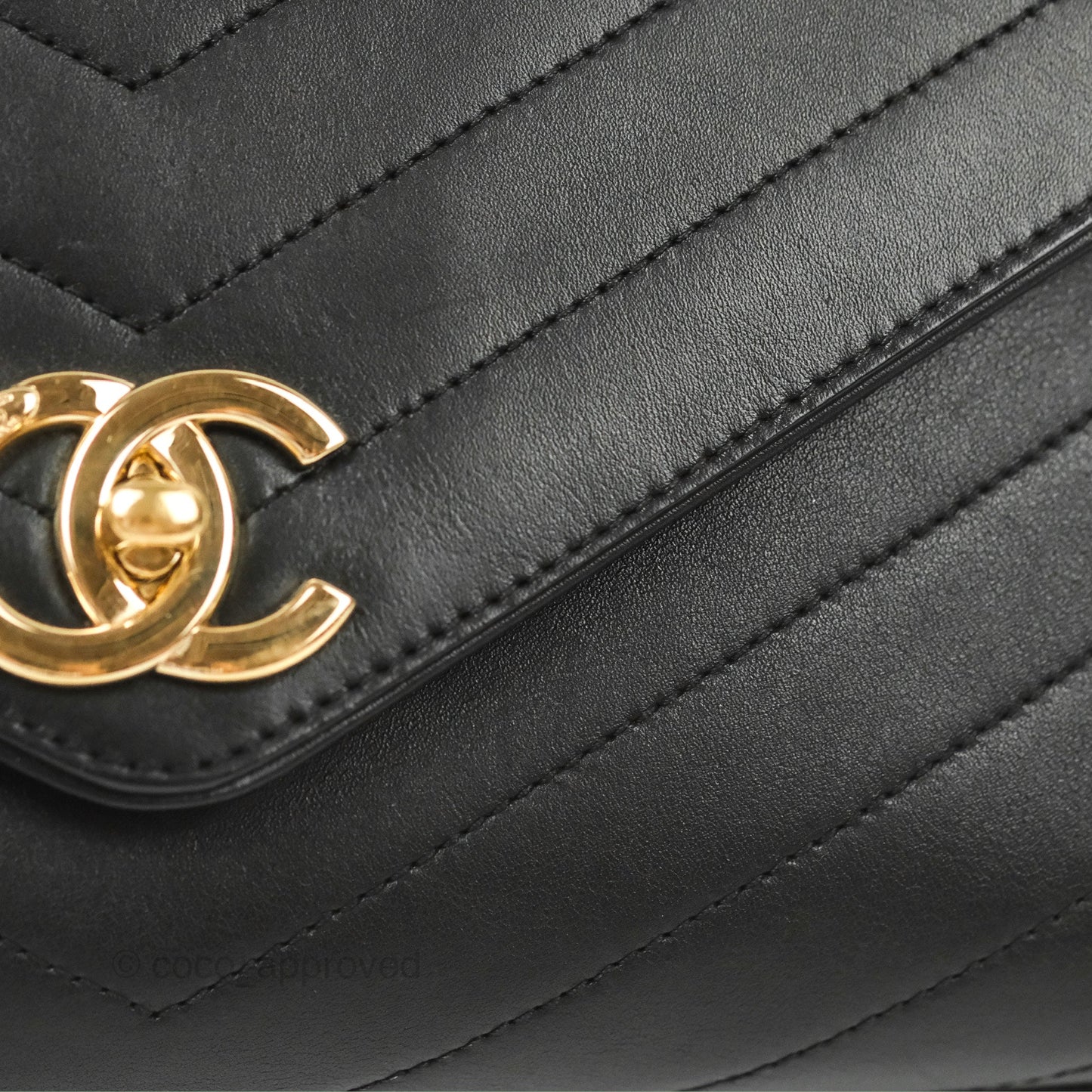 Chanel Chevron Stitched Coco Flap Bag Black Calfskin Gold Hardware