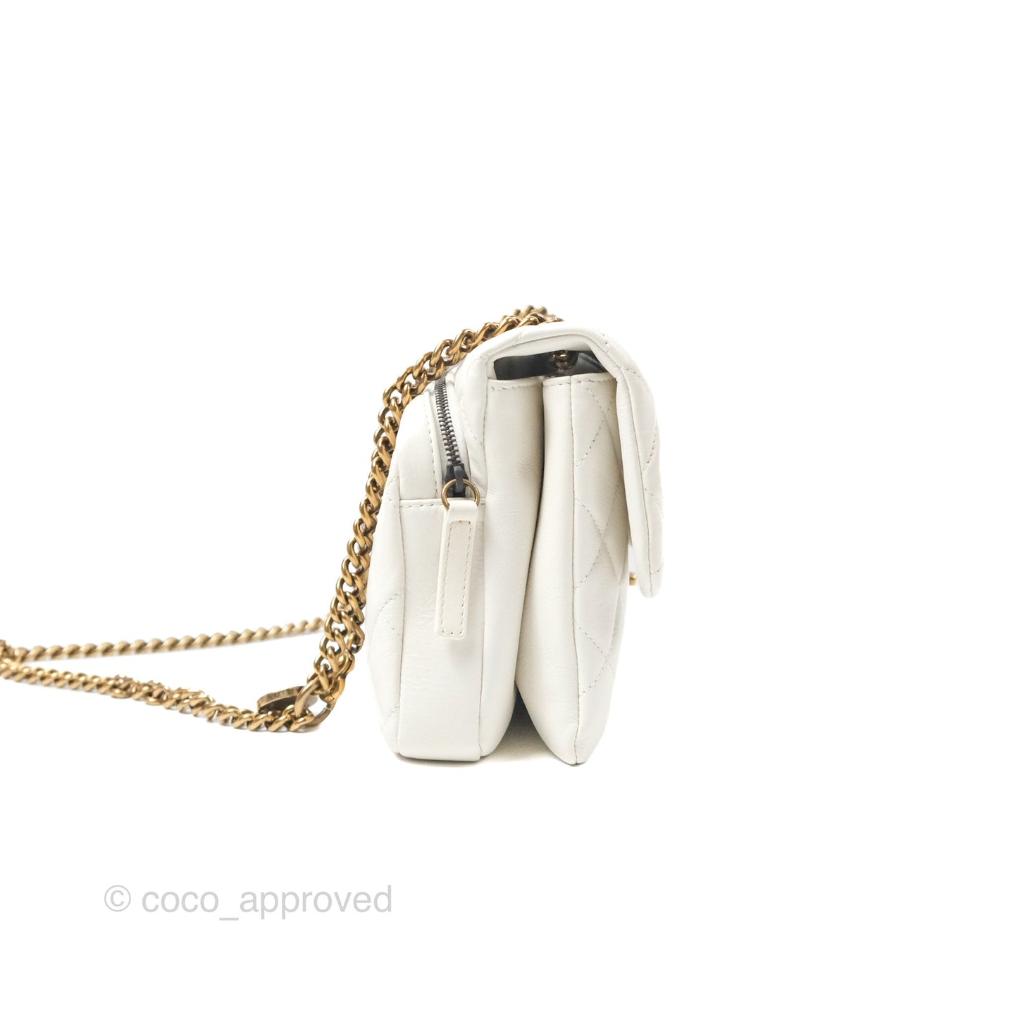 Chanel CC Crown Flap White Calfskin Antique Gold Hardware